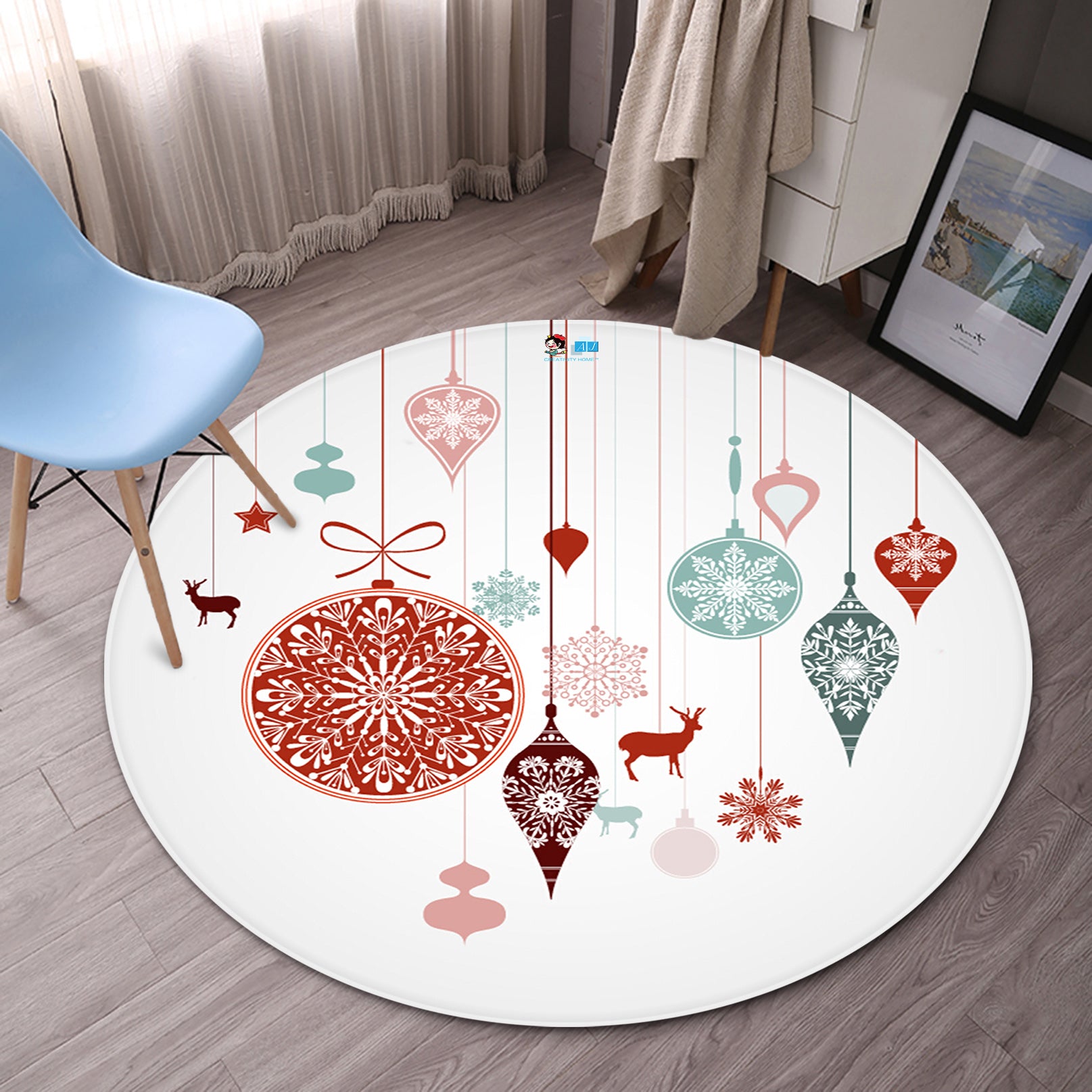 3D Snow Globe 65237 Christmas Round Non Slip Rug Mat Xmas