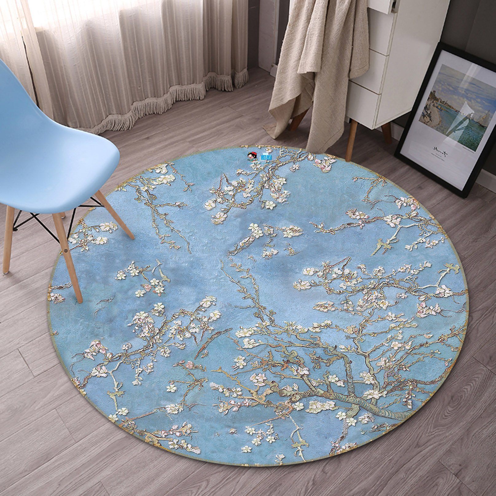 3D White Flowers 9234 Round Non Slip Rug Mat Mat AJ Creativity Home