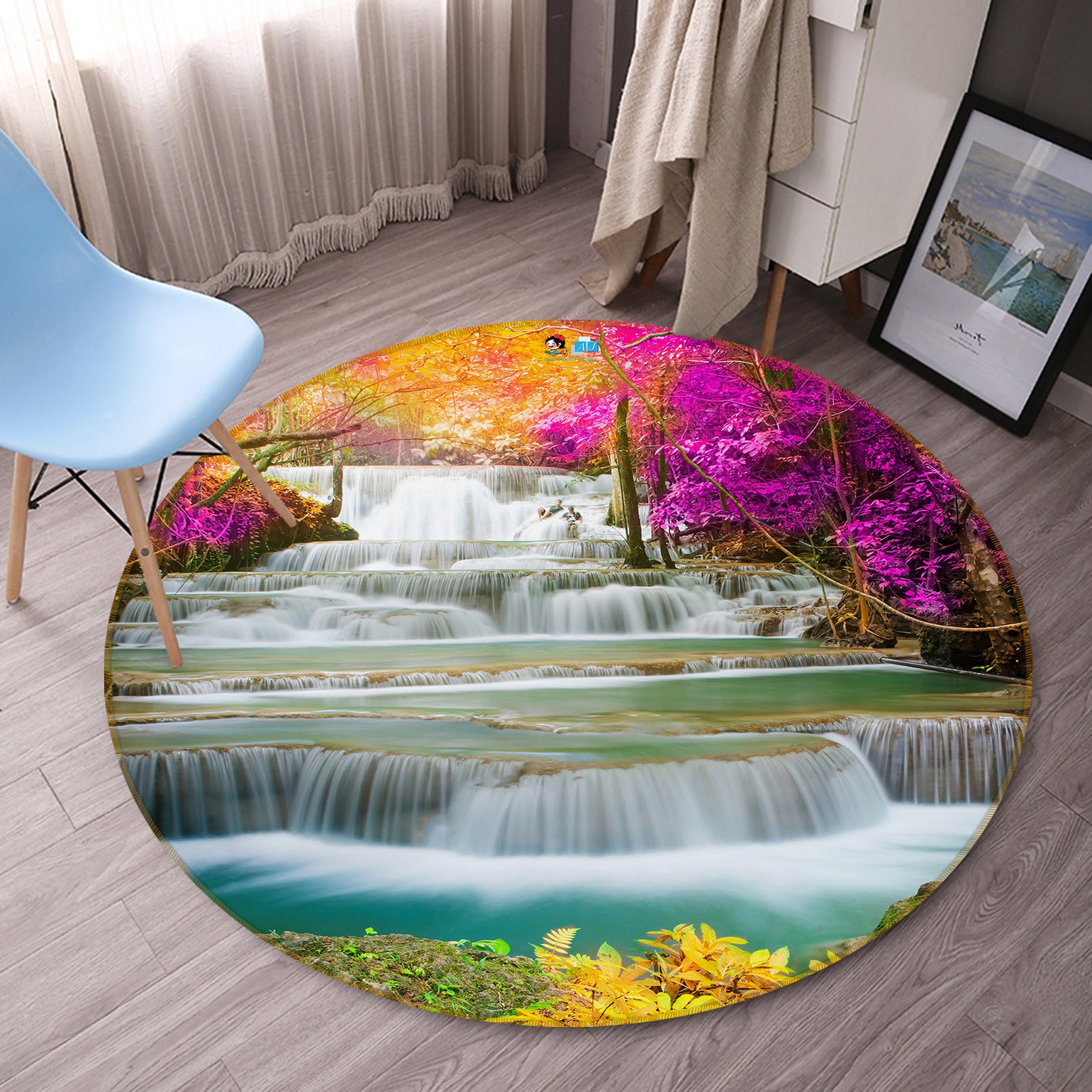 3D Running Water 69061 Round Non Slip Rug Mat