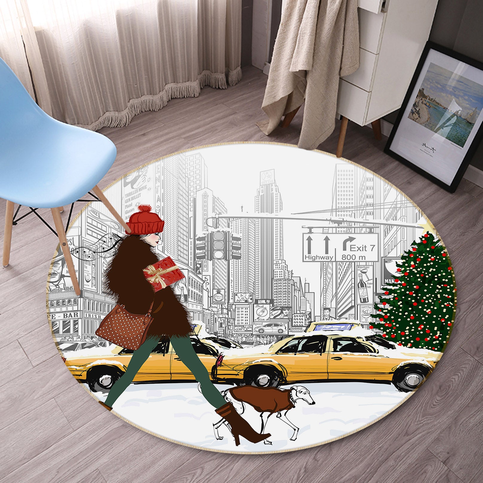 3D Female Car 37013 Round Non Slip Rug Mat