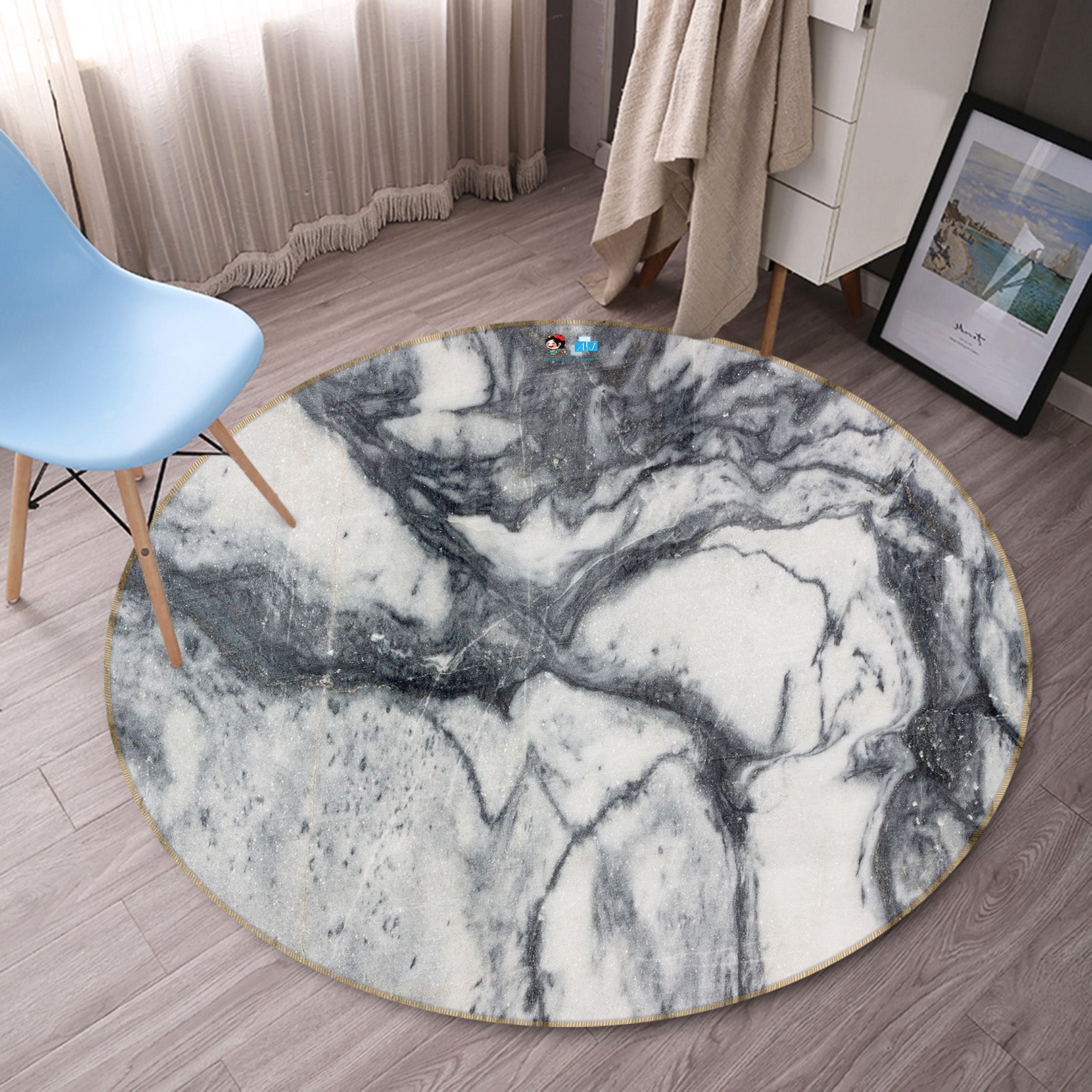 3D Marble 69196 Round Non Slip Rug Mat
