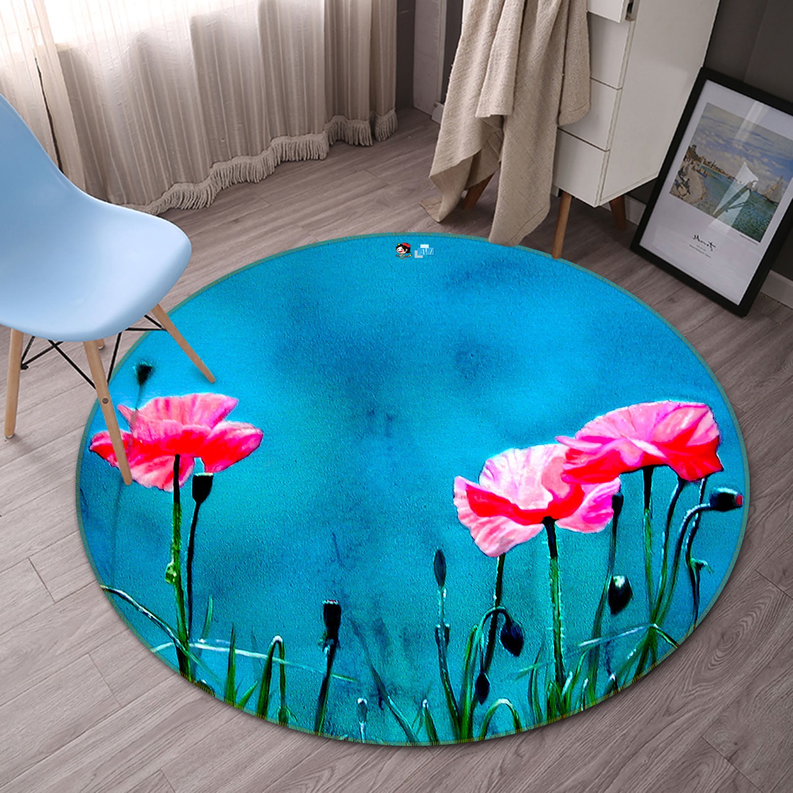 3D Pink Flowers 11085 Matthew Holden Bates Rug Round Non Slip Rug Mat