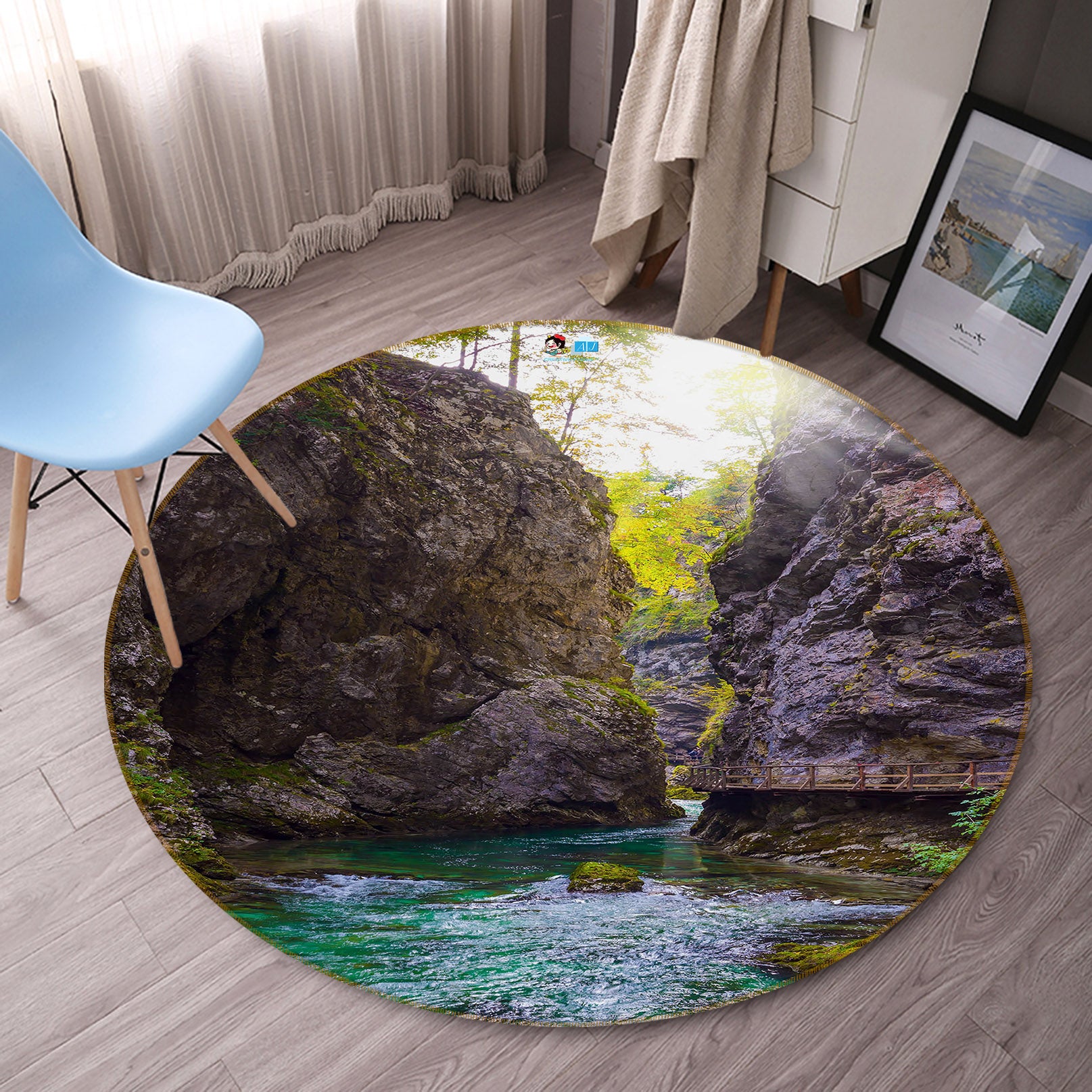 3D Stone Water 69212 Round Non Slip Rug Mat