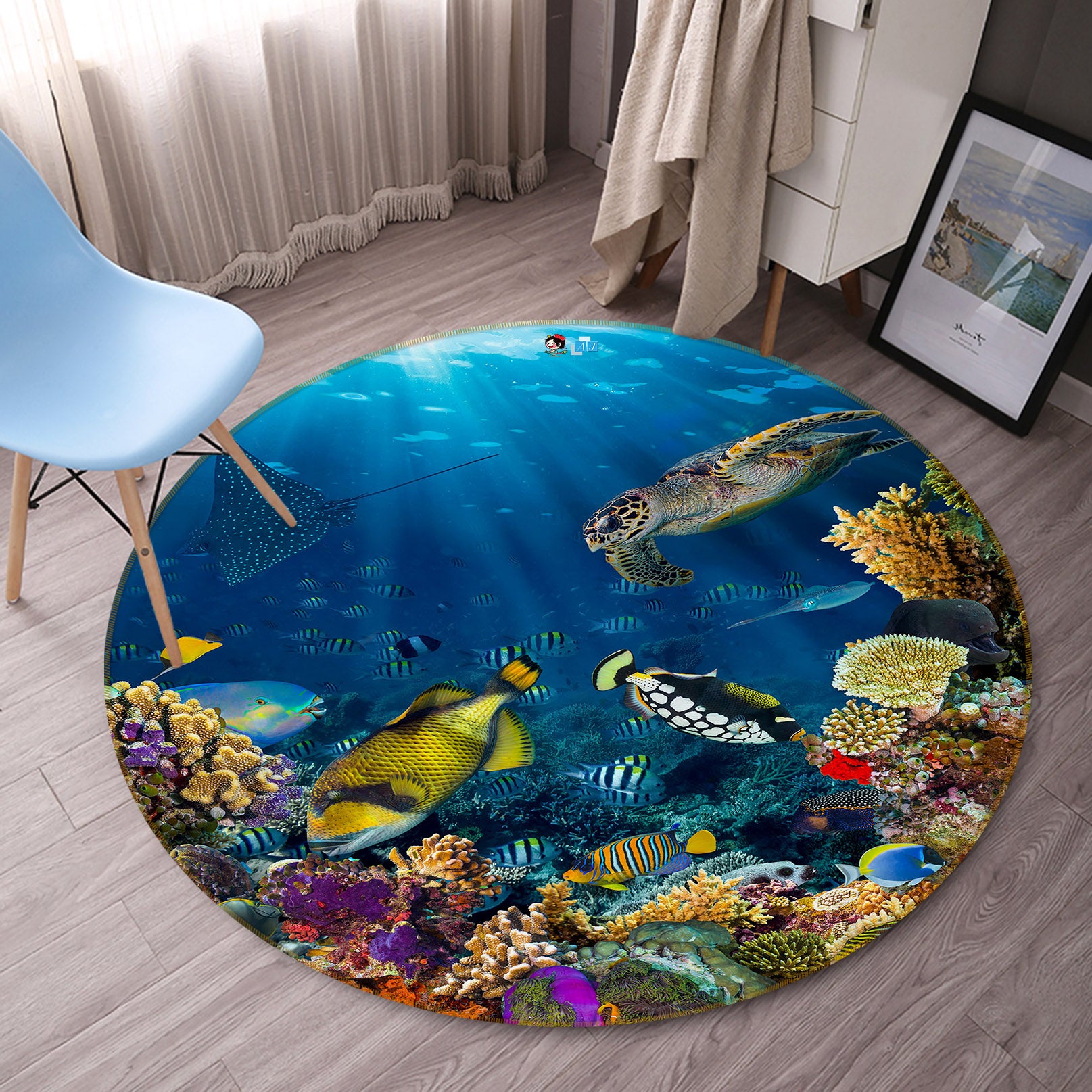 3D Seabed Fish 69075 Round Non Slip Rug Mat
