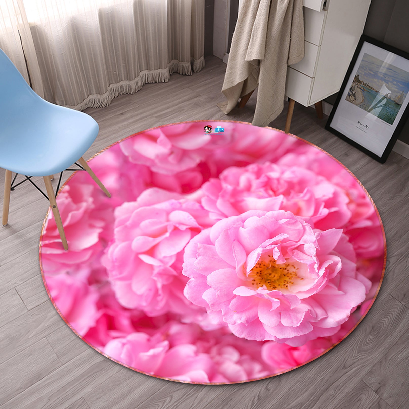 3D Pink Stamens 7349 Assaf Frank Rug Round Non Slip Rug Mat