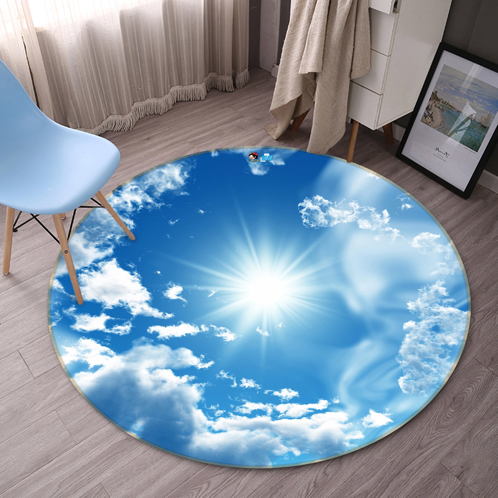 3D Blue Sky White Clouds 72276 Round Non Slip Rug Mat