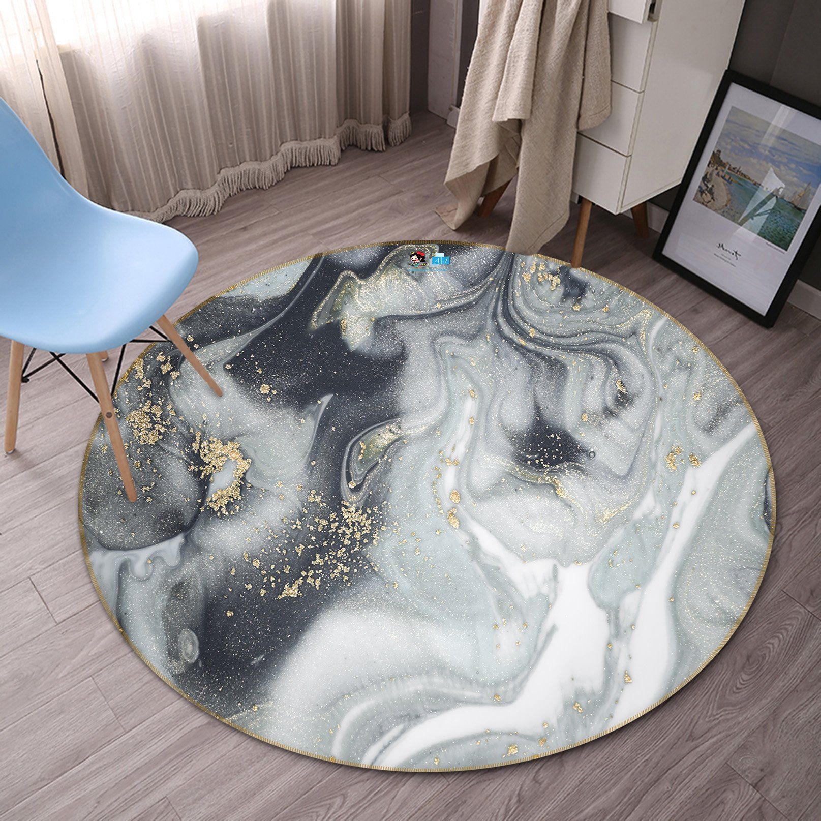 3D Grey Marble Texture 1382 Round Non Slip Rug Mat Mat AJ Creativity Home