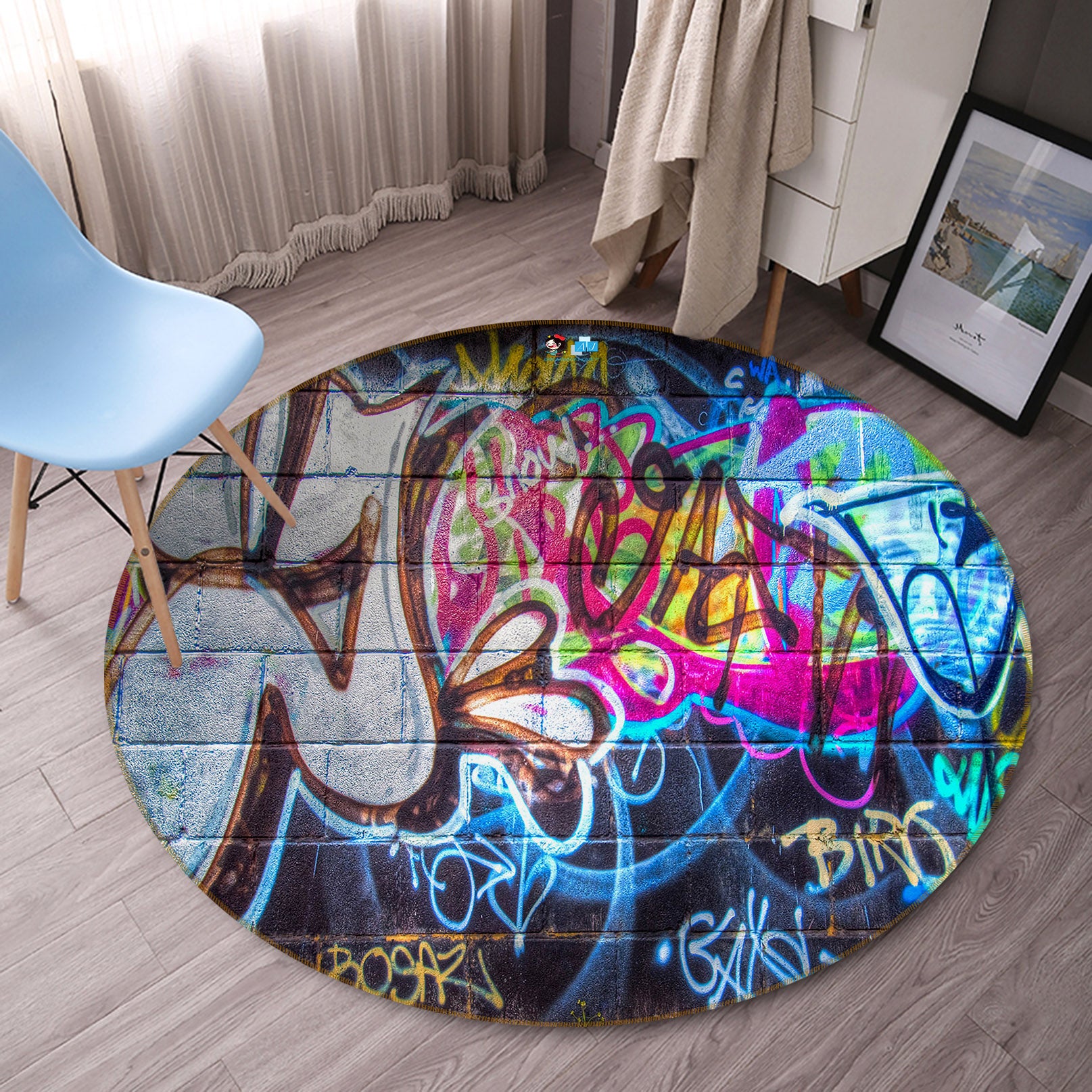3D Graffiti Wall 74082 Round Non Slip Rug Mat