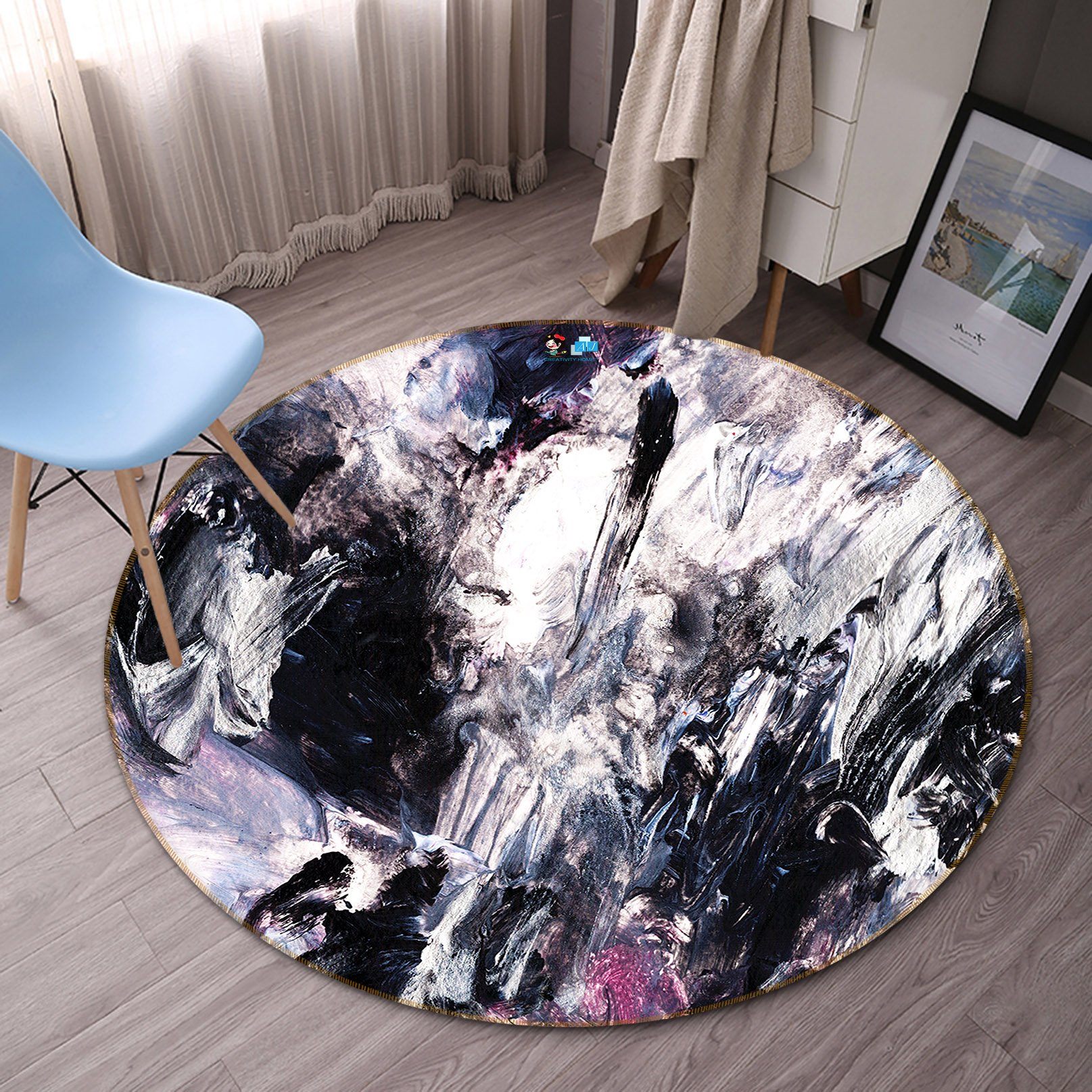 3D Abstract Black Texture 99 Round Non Slip Rug Mat Mat AJ Creativity Home