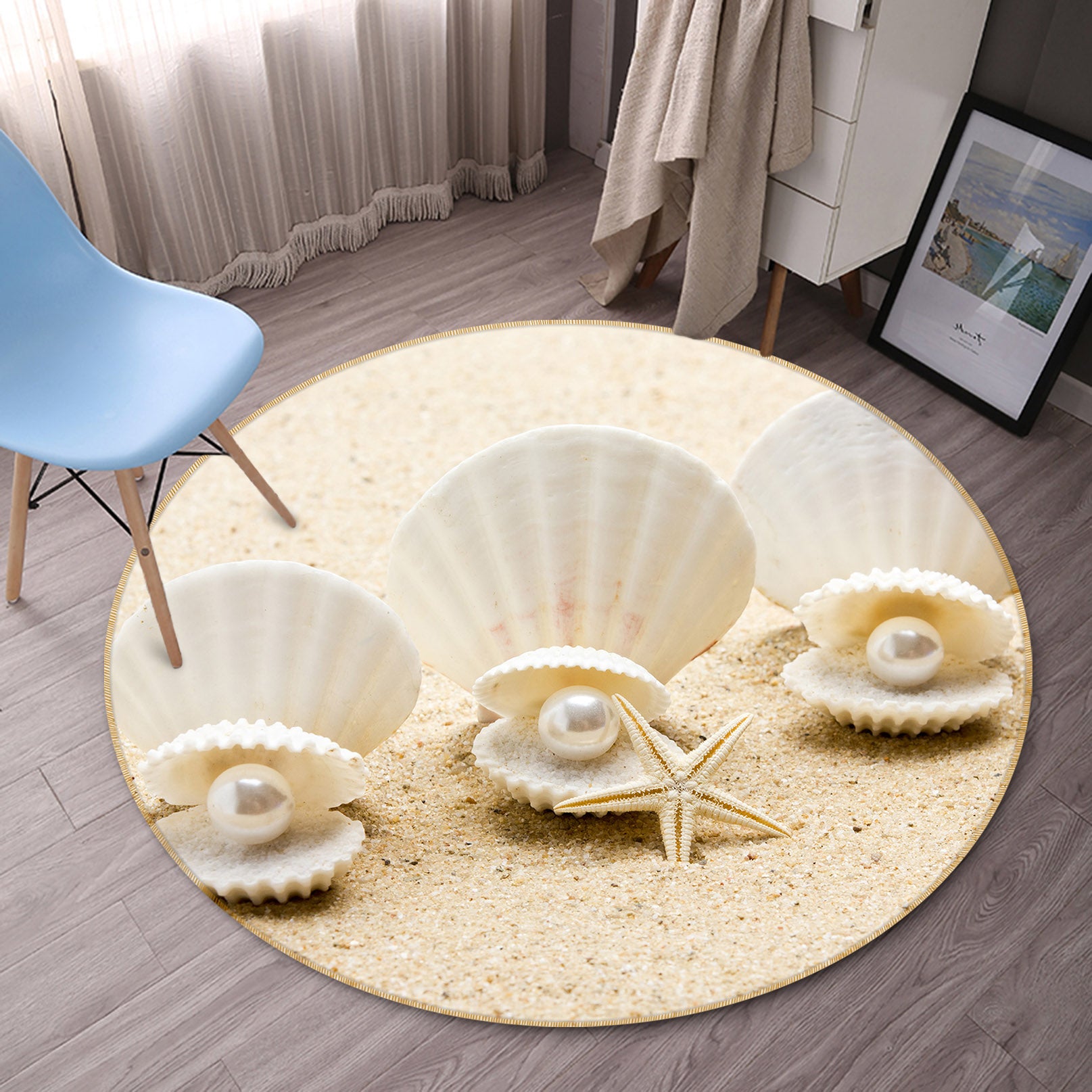 3D Shell Pearl 71184 Round Non Slip Rug Mat