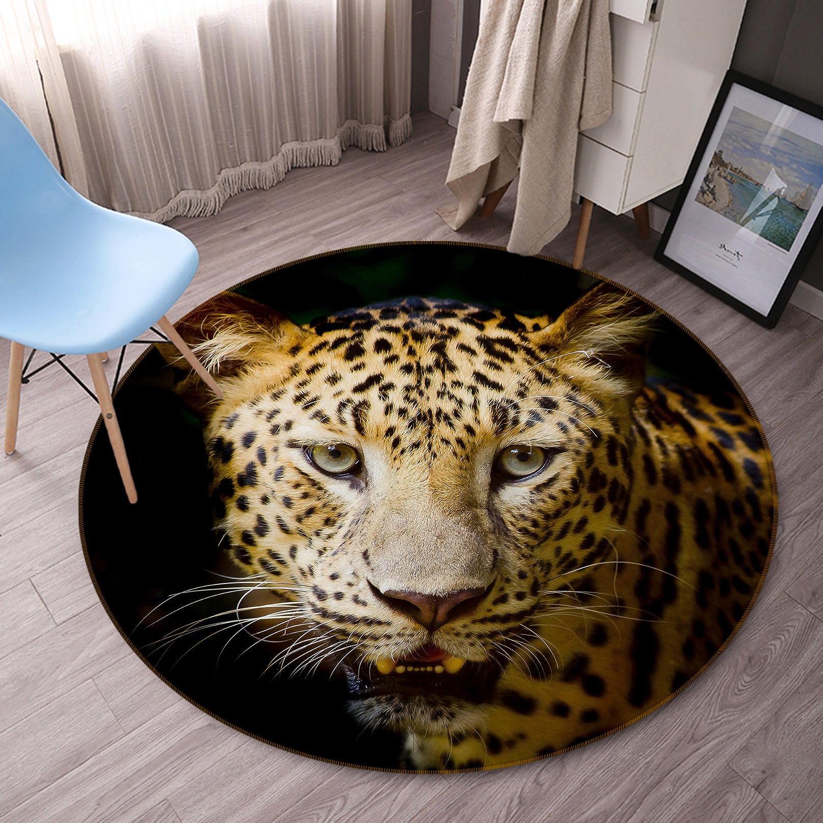 3D Leopard 37209 Animal Round Non Slip Rug Mat