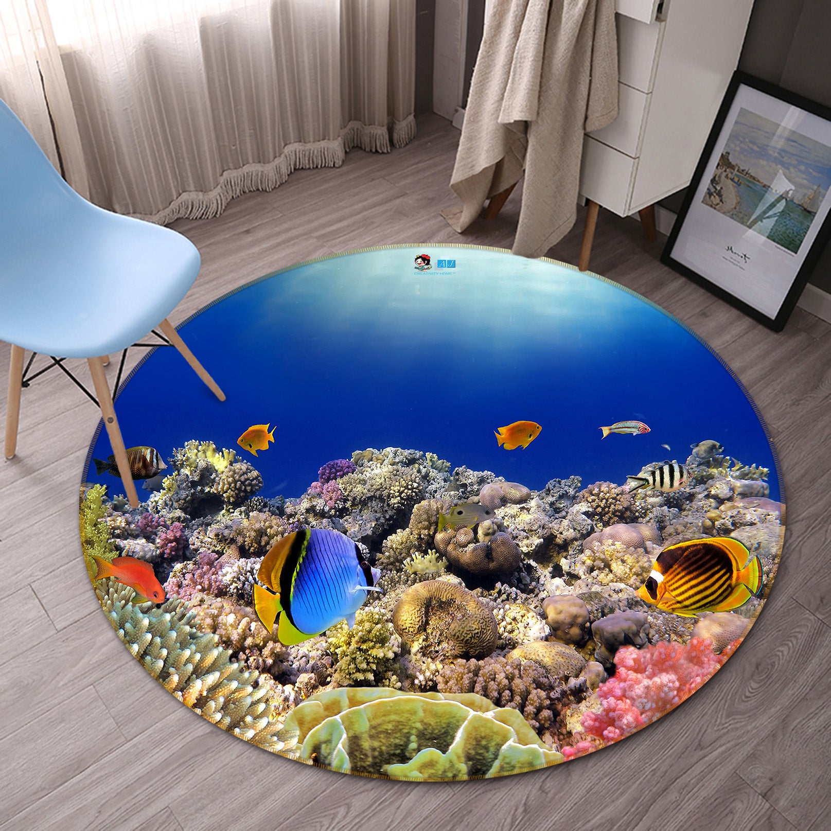 3D Underwater Coral Fish 74116 Round Non Slip Rug Mat