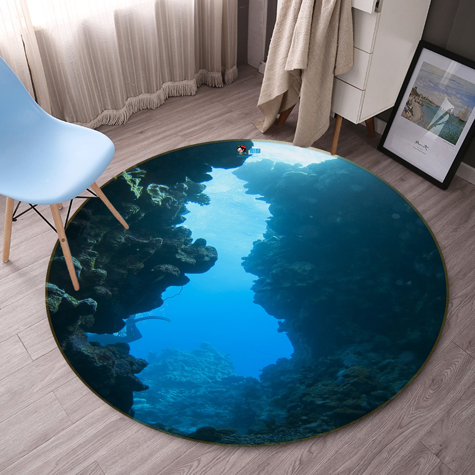 3D Seabed Stone 69073 Round Non Slip Rug Mat