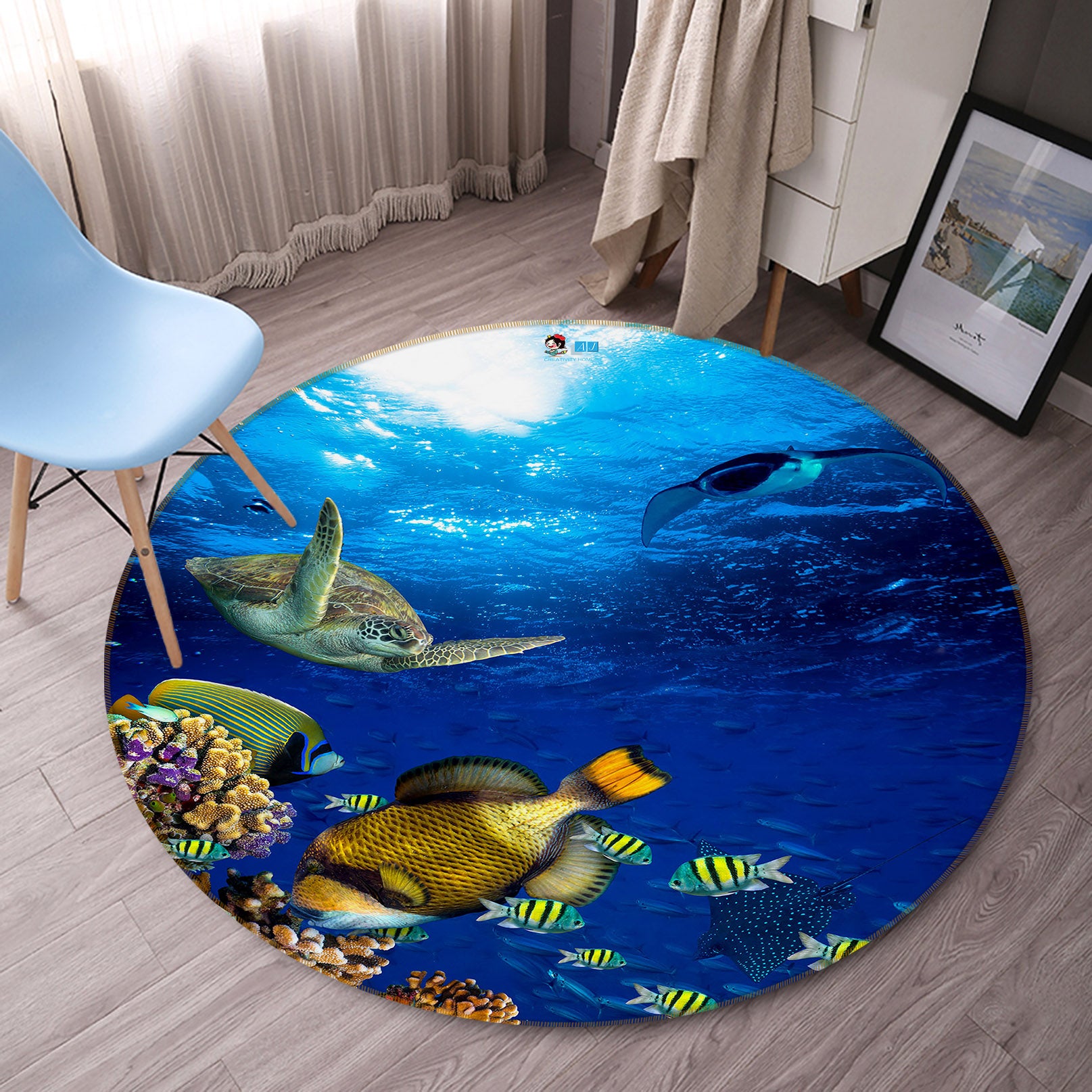 3D Seabed Fish 69100 Round Non Slip Rug Mat