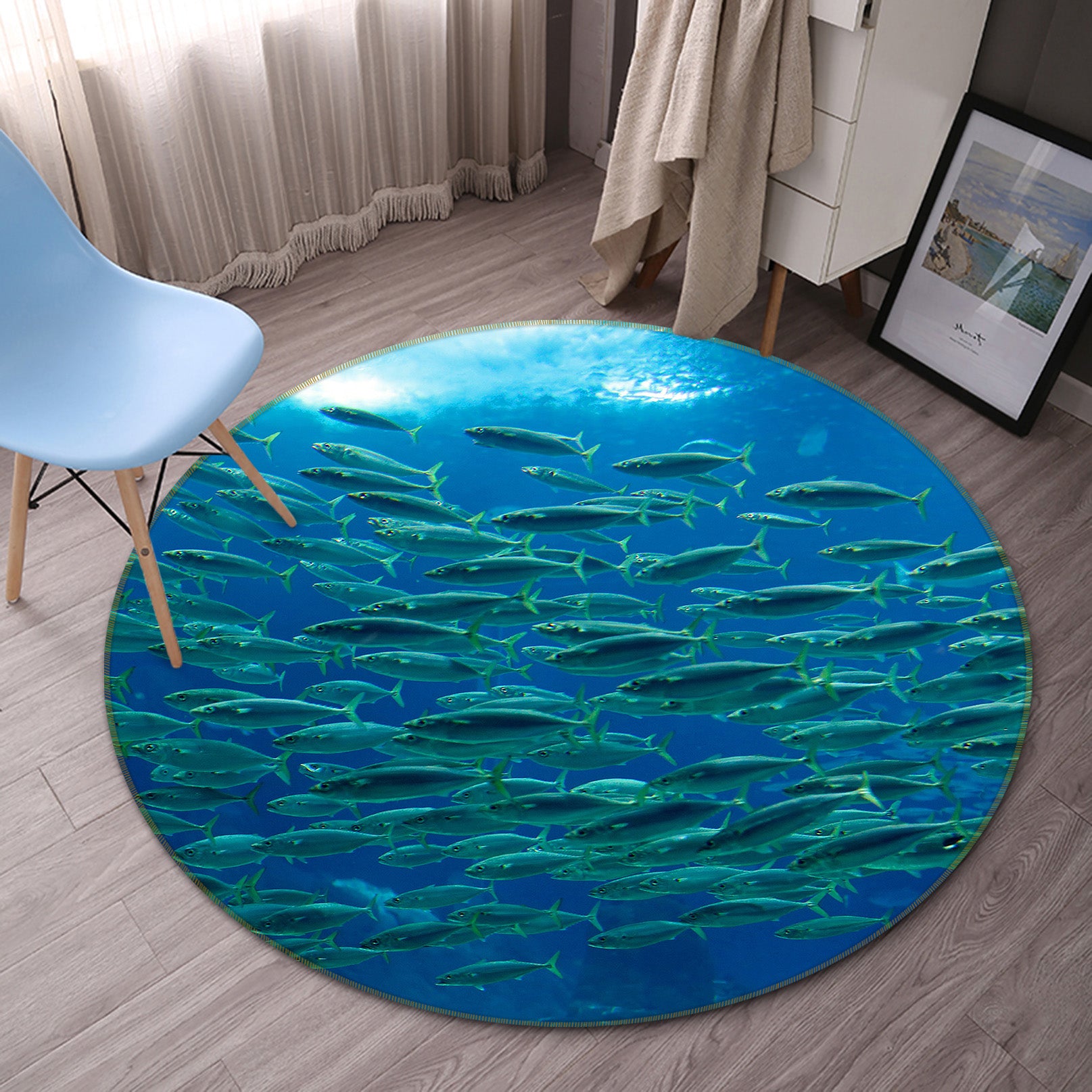 3D School Of Fish 38050 Animal Round Non Slip Rug Mat