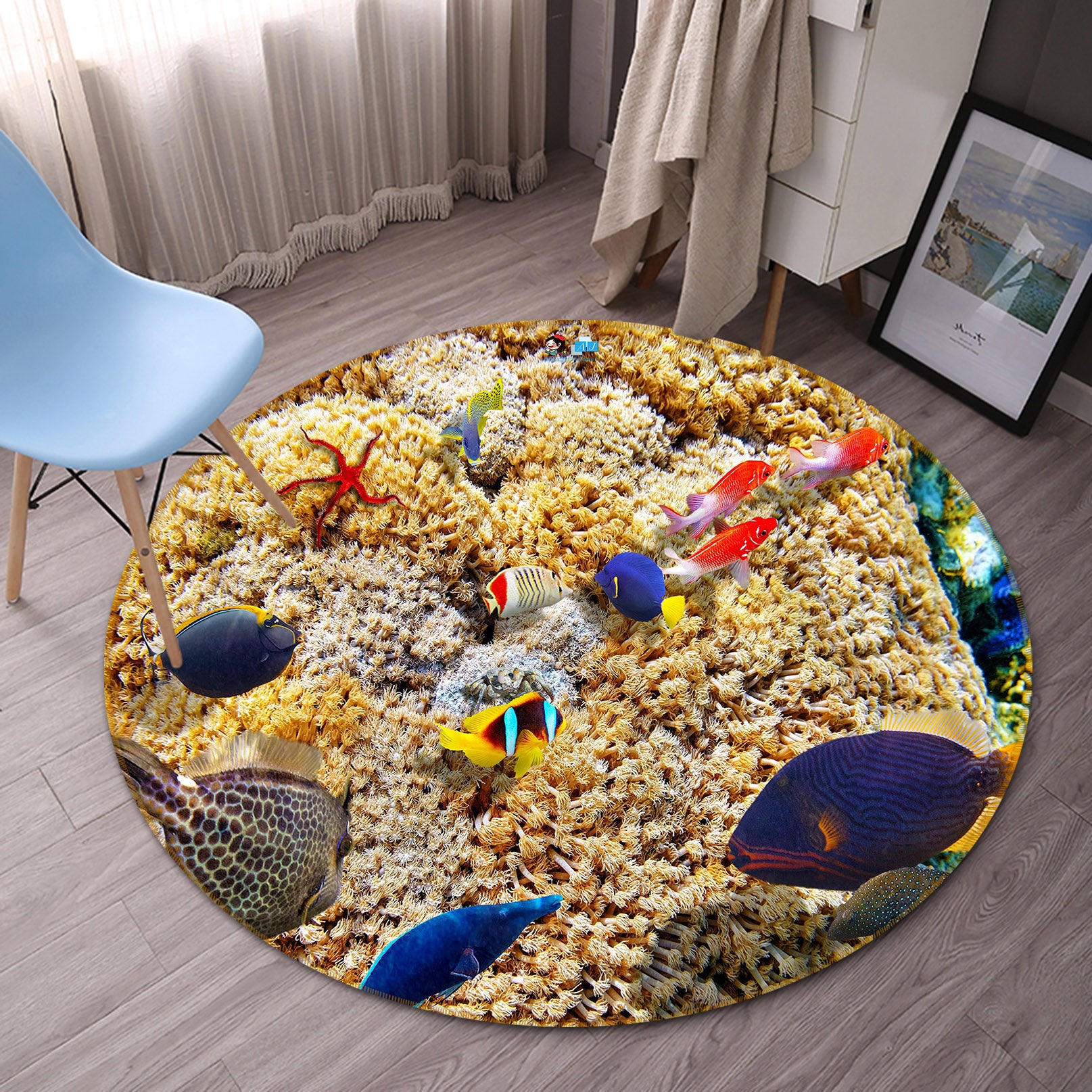 3D Sea Fish 74155 Round Non Slip Rug Mat