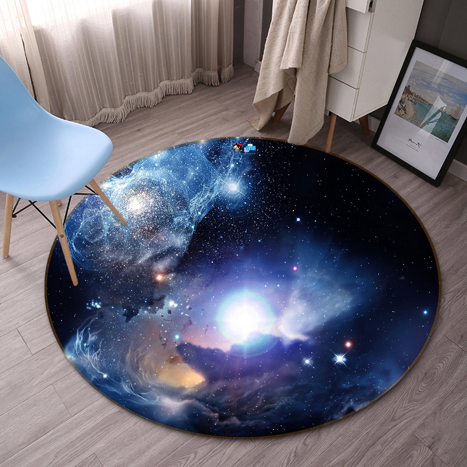 3D Space Starry Sky 72296 Round Non Slip Rug Mat