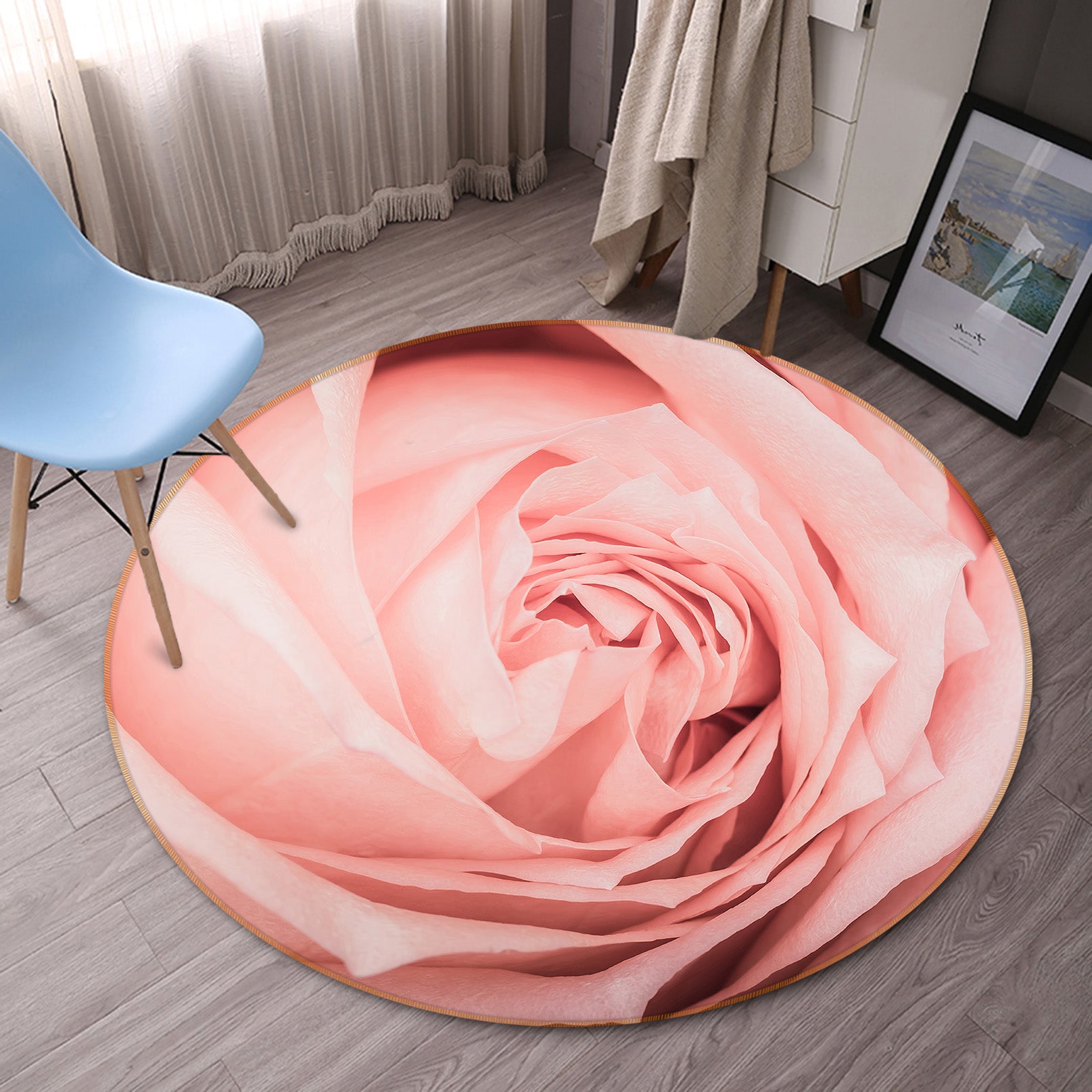 3D Pink Rose Flower 71196 Round Non Slip Rug Mat