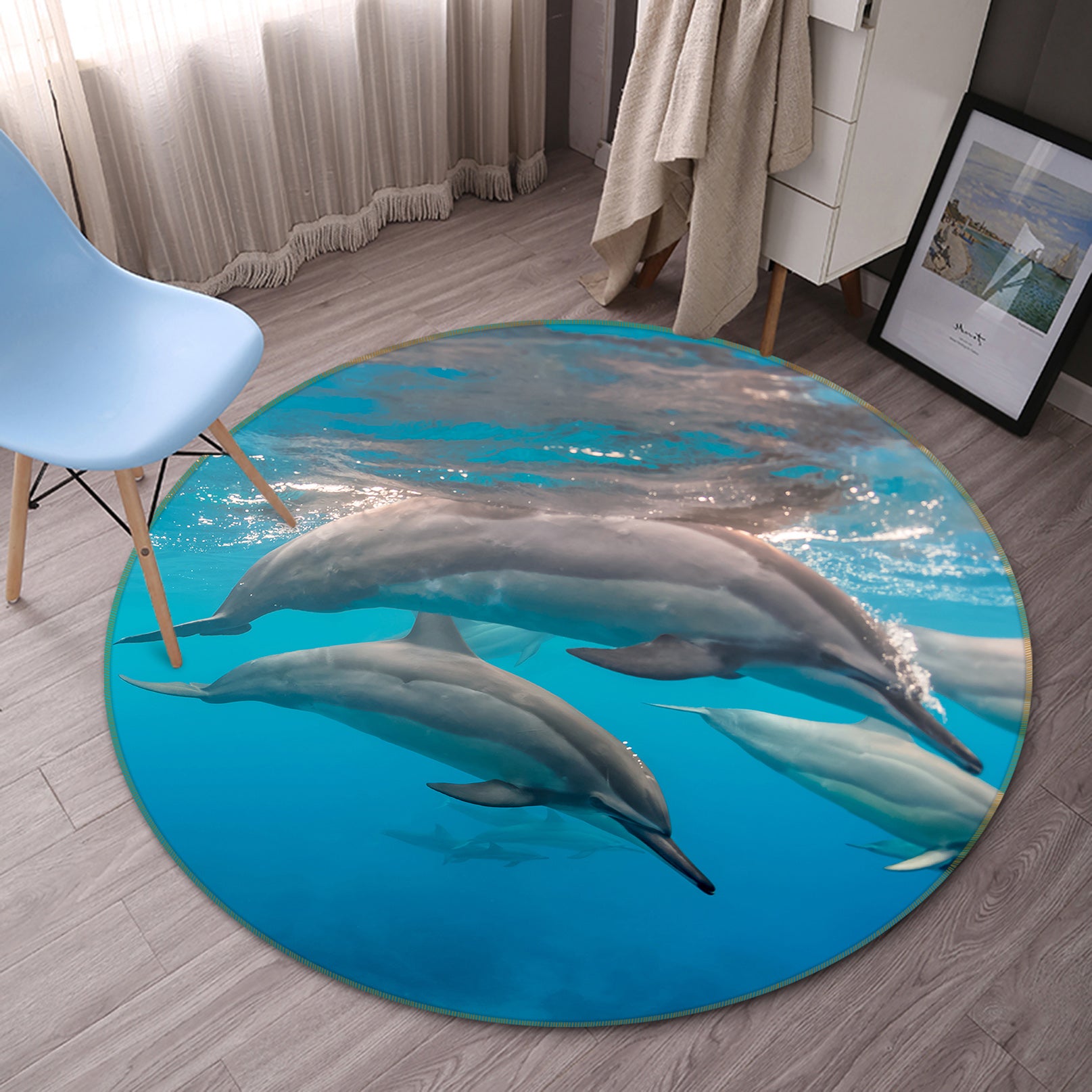3D Dolphin 38075 Animal Round Non Slip Rug Mat
