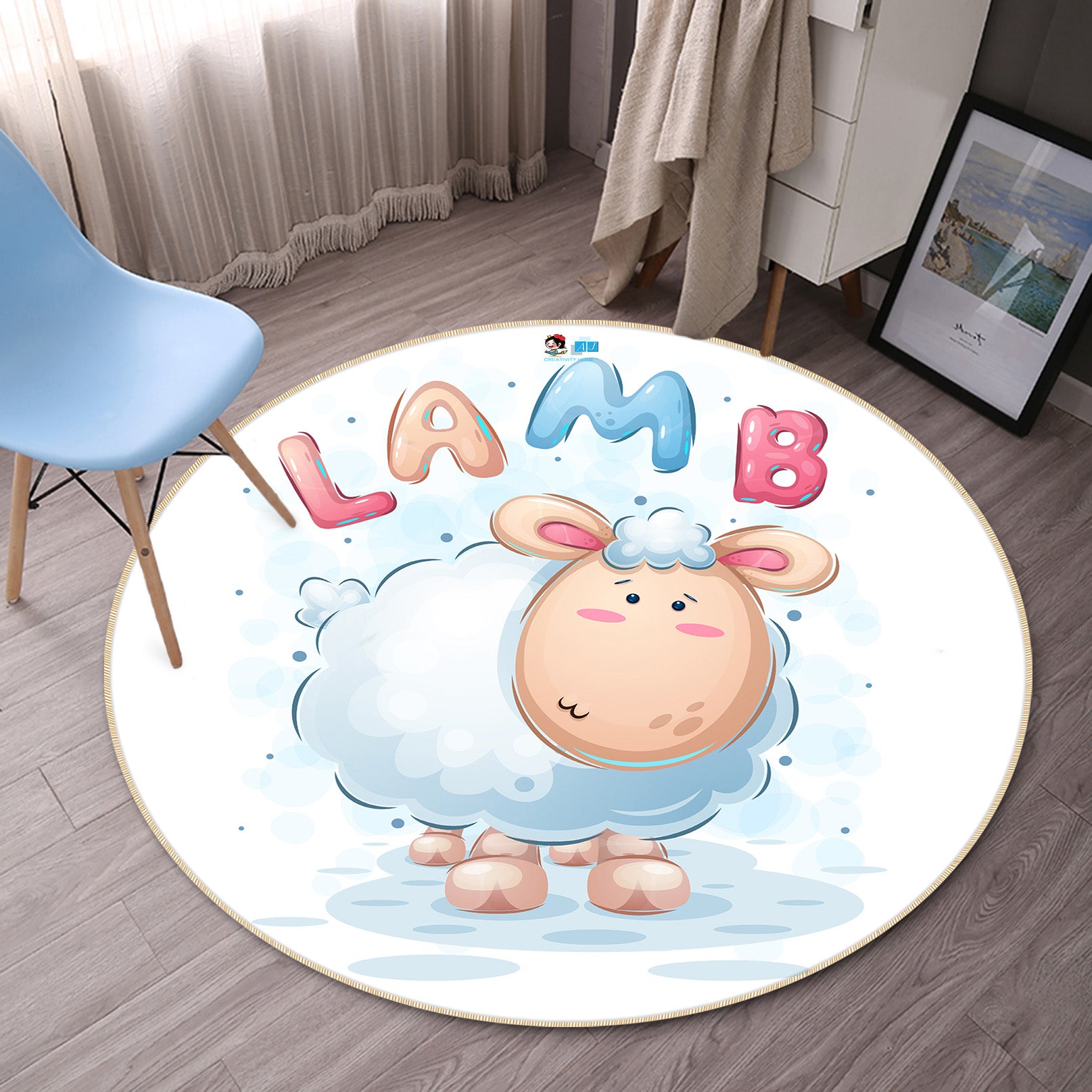 3D Sheep 81101 Round Non Slip Rug Mat