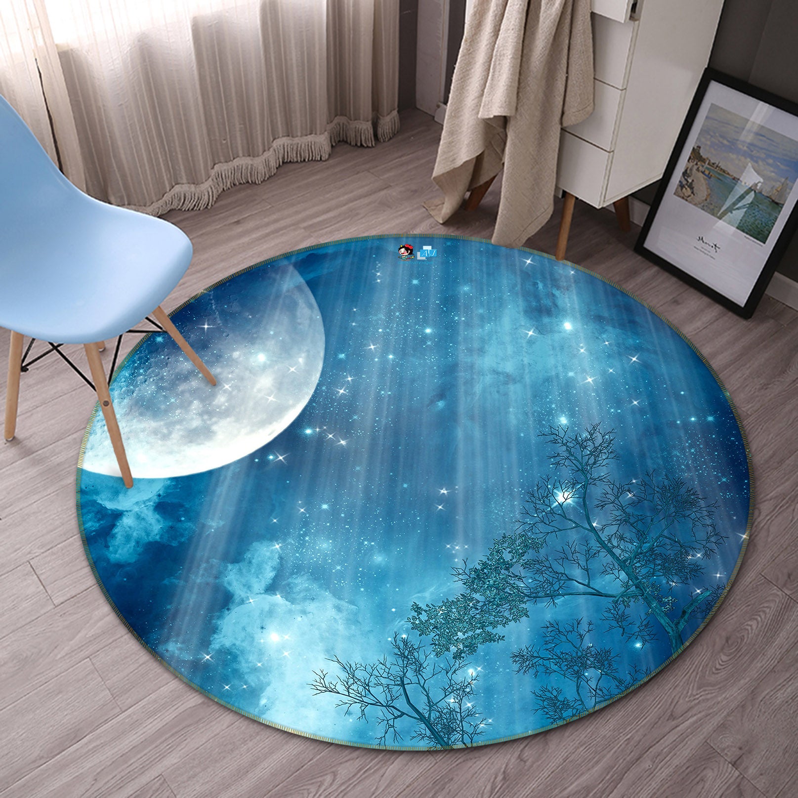 3D Moonlight 72037 Round Non Slip Rug Mat