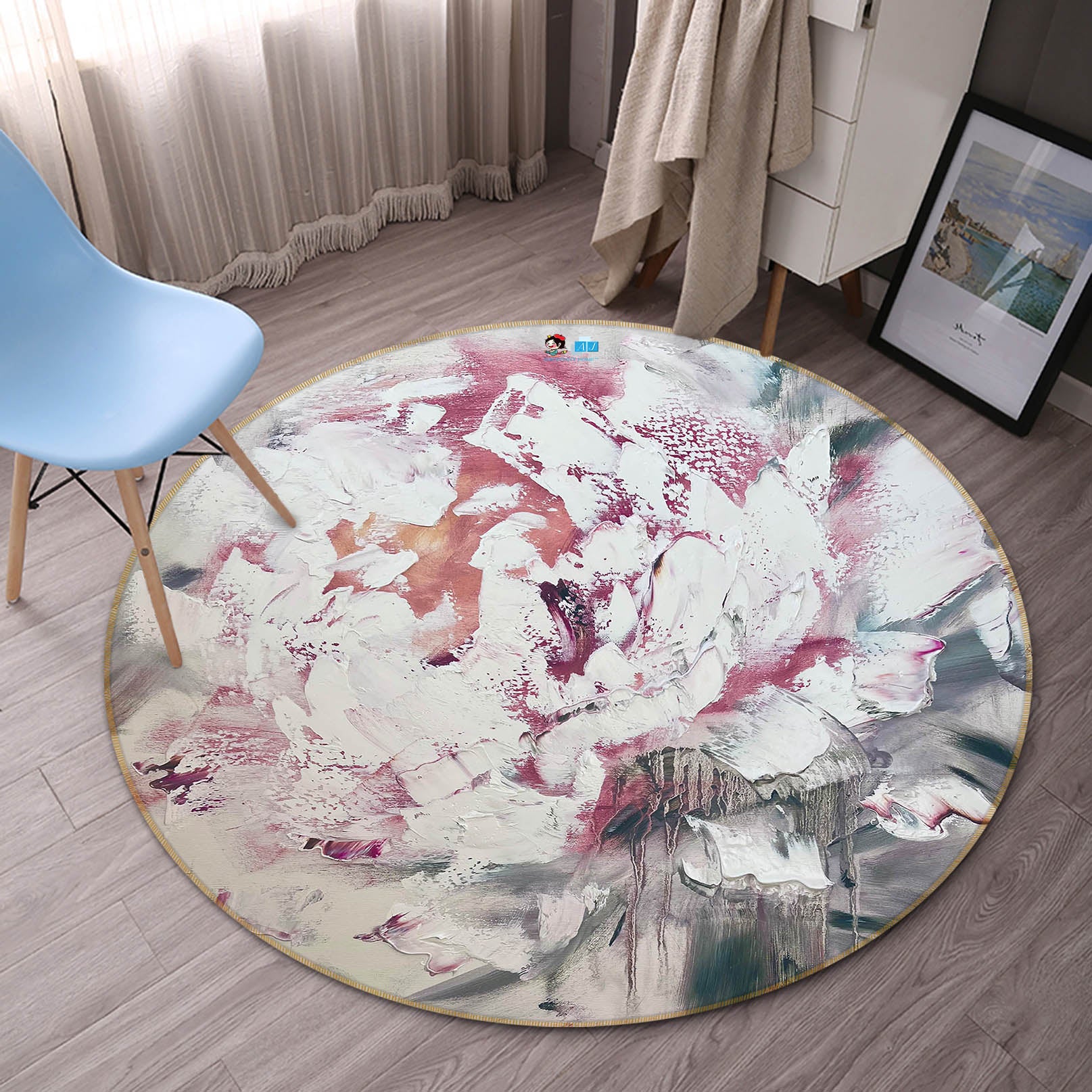 3D Paint Flower 4042 Skromova Marina Rug Round Non Slip Rug Mat