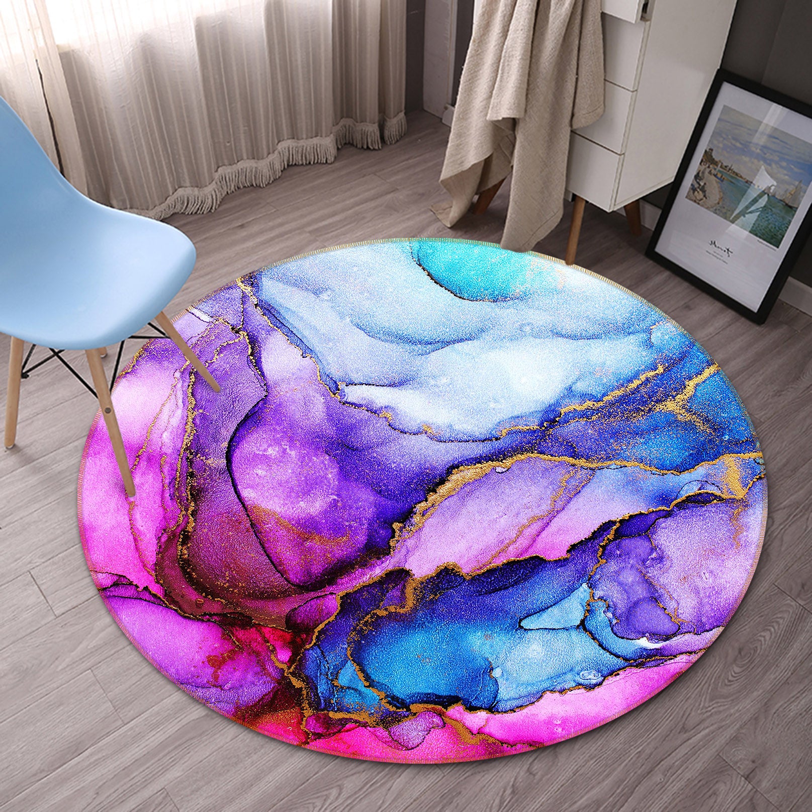 3D Purple Blue Pattern 71246 Round Non Slip Rug Mat