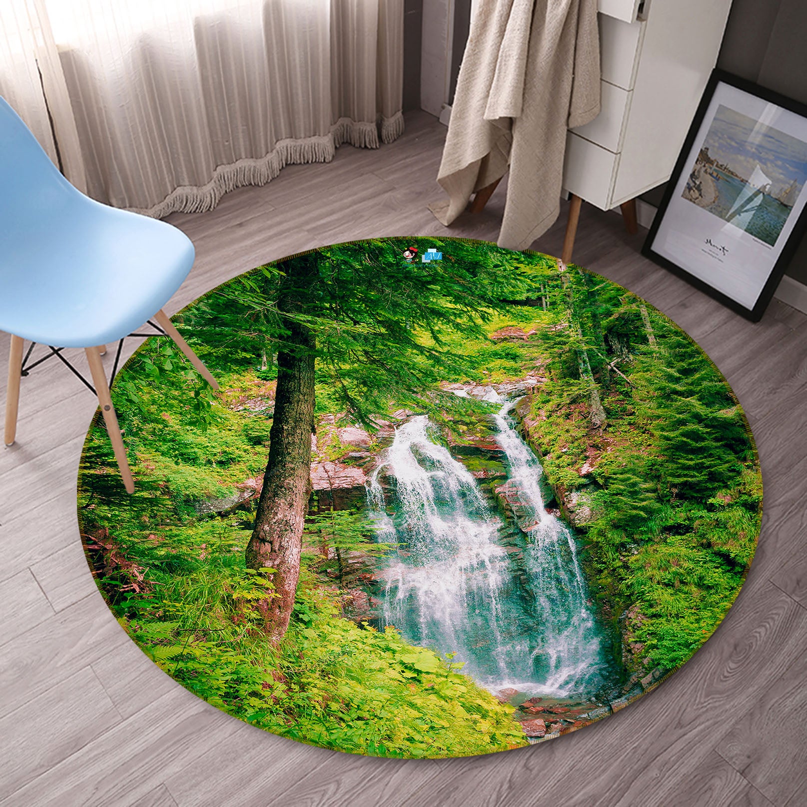 3D Tree Waterfall 69125 Round Non Slip Rug Mat