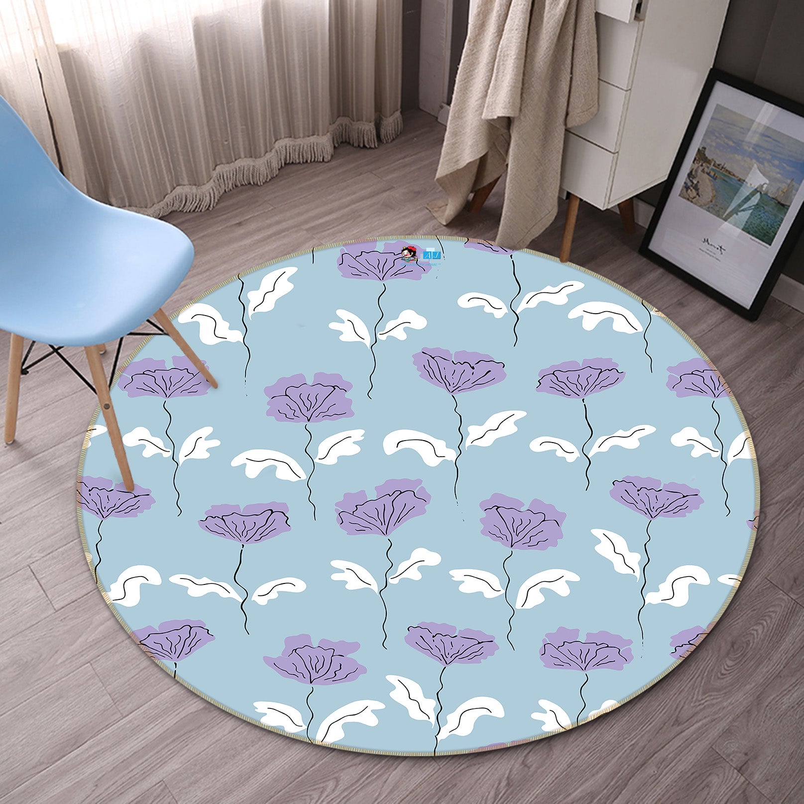 3D Purple Flowers 10560 Kashmira Jayaprakash Rug Round Non Slip Rug Mat