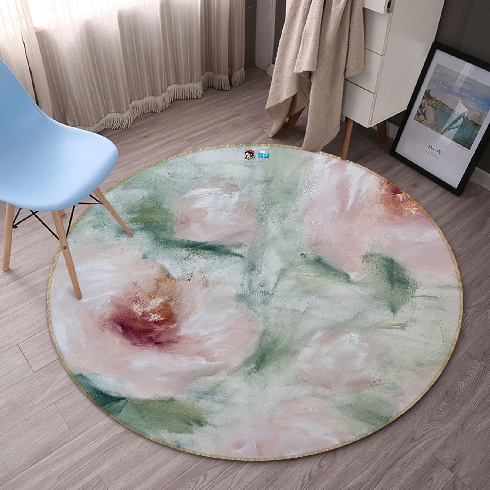 3D Flower Painting 4037 Skromova Marina Rug Round Non Slip Rug Mat