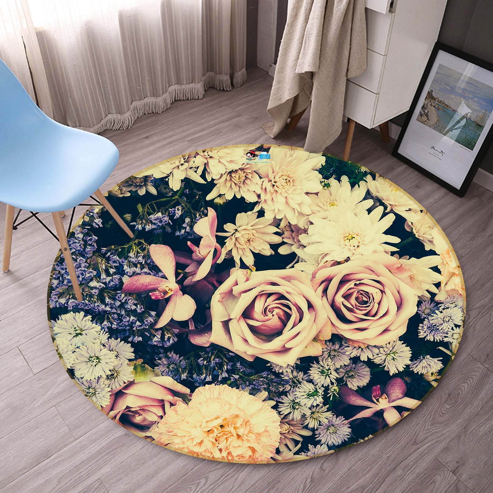 3D Flowers 69203 Round Non Slip Rug Mat