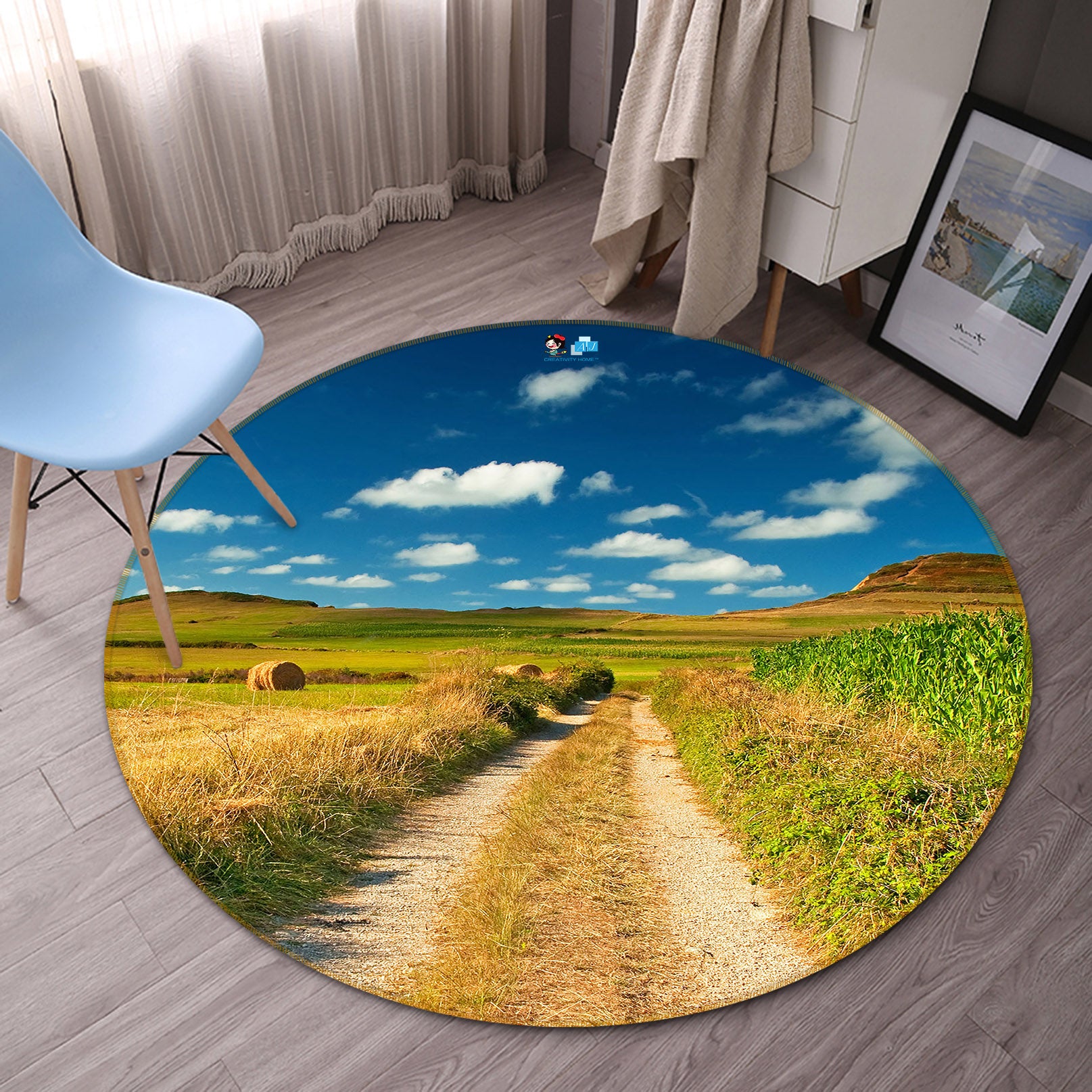 3D Field Lane 72075 Round Non Slip Rug Mat