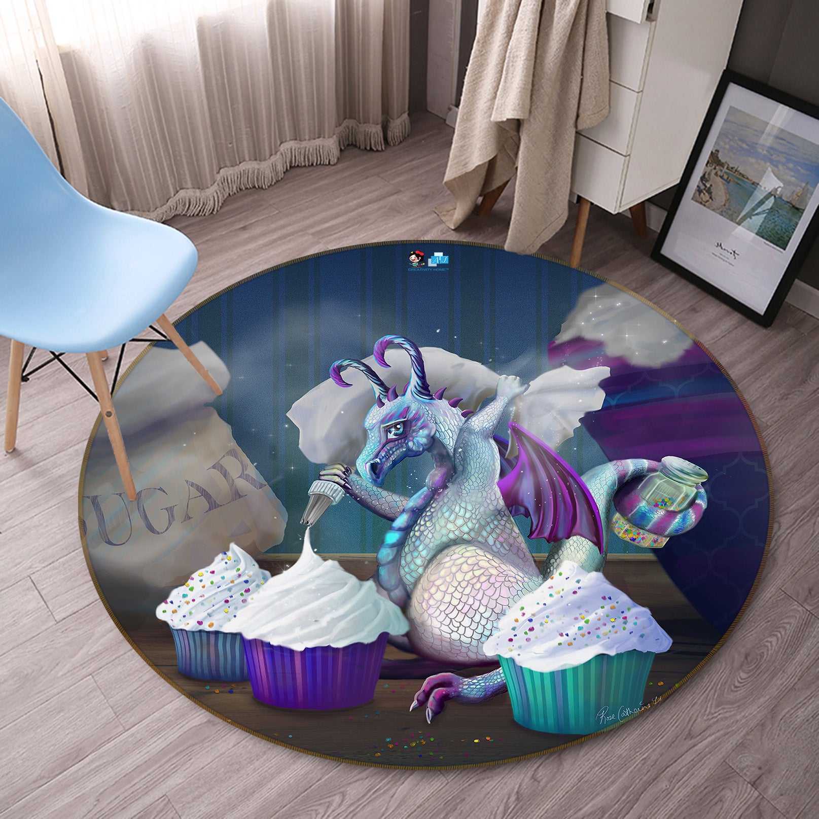 3D Dinosaur Cake Cup 83151 Rose Catherine Khan Rug Round Non Slip Rug Mat