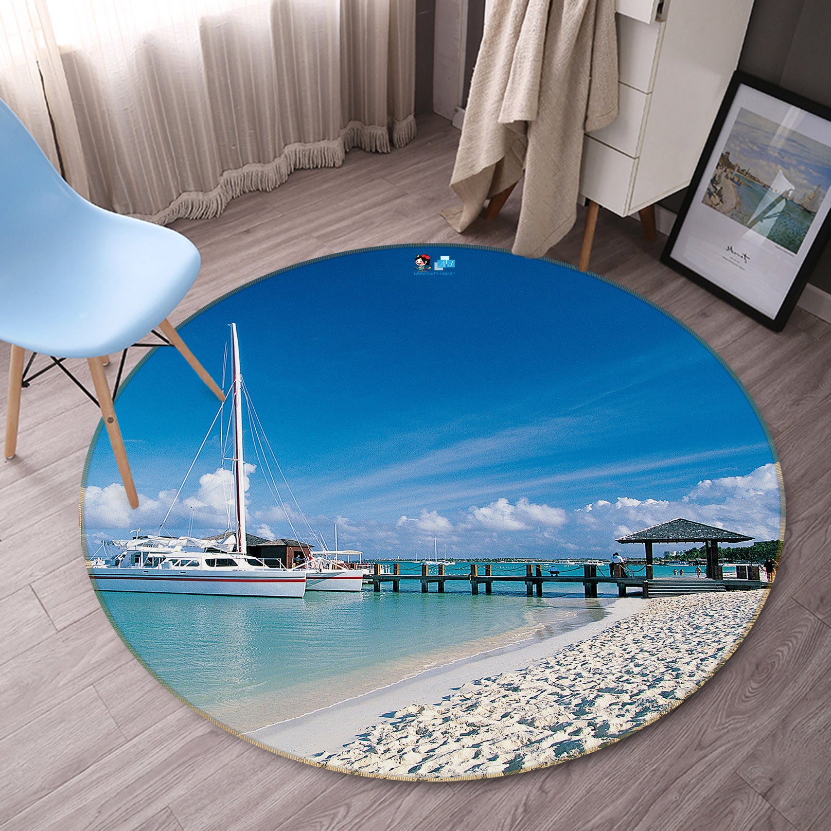 3D Beach 74058 Round Non Slip Rug Mat