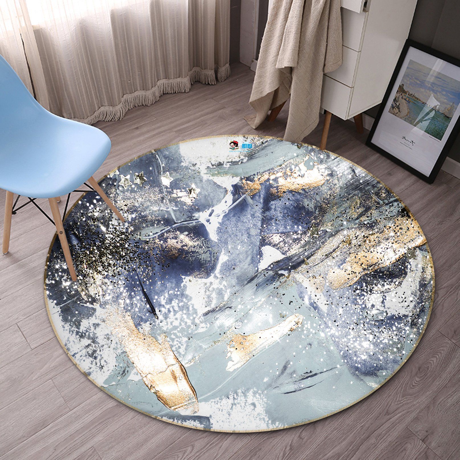 3D Ink Blue Pattern 482 Round Non Slip Rug Mat Mat AJ Creativity Home