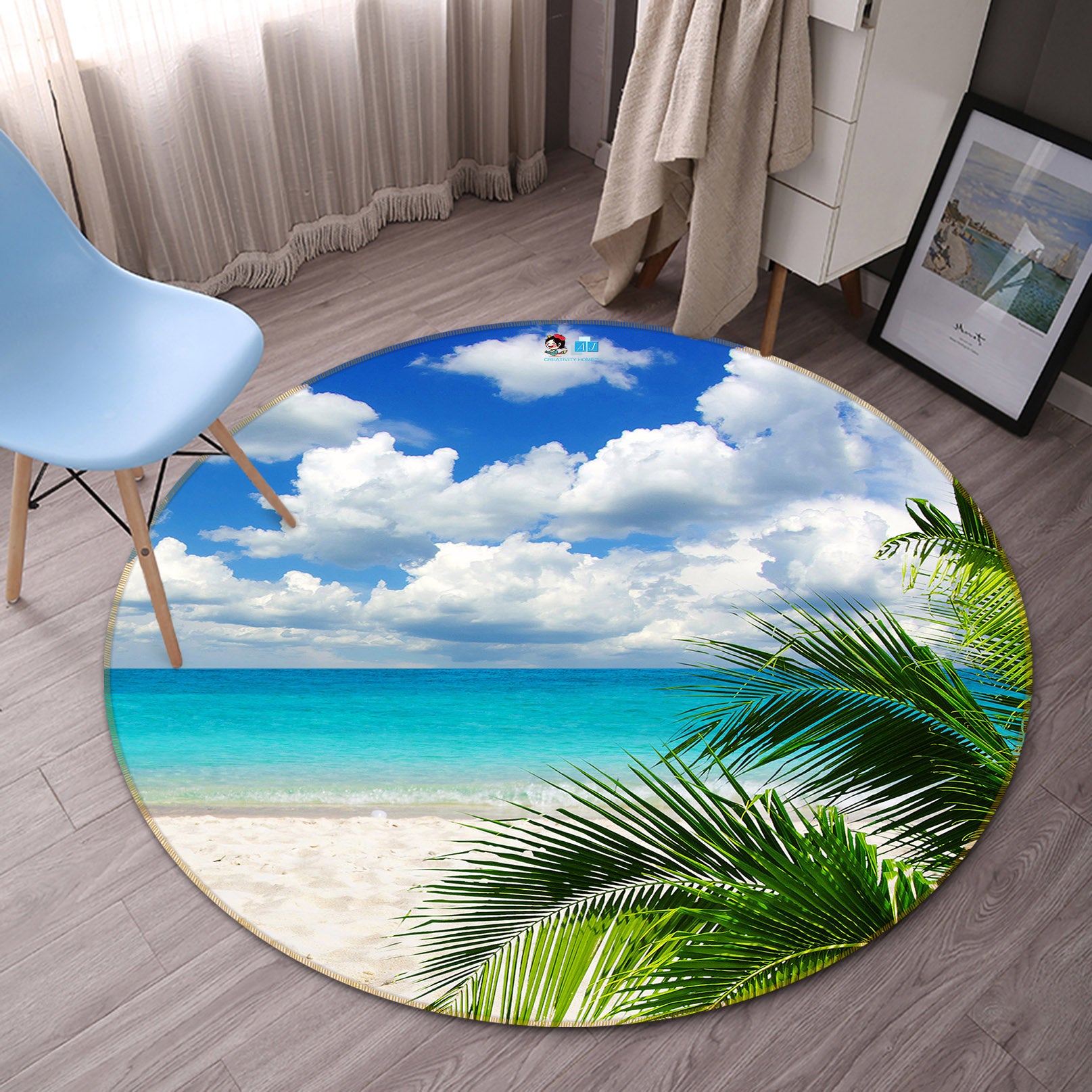 3D Beach Coconut Tree 74137 Round Non Slip Rug Mat