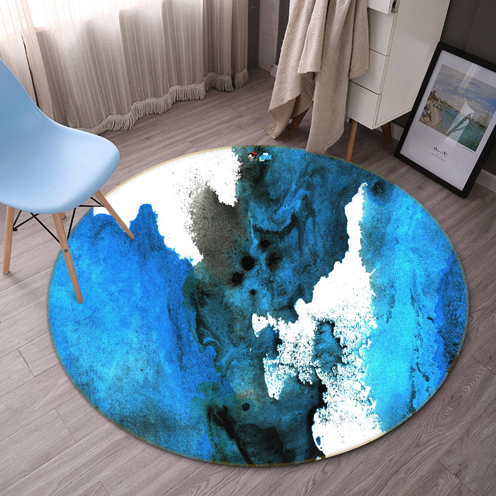 3D Blue And White Graffiti 53 Round Non Slip Rug Mat Mat AJ Creativity Home