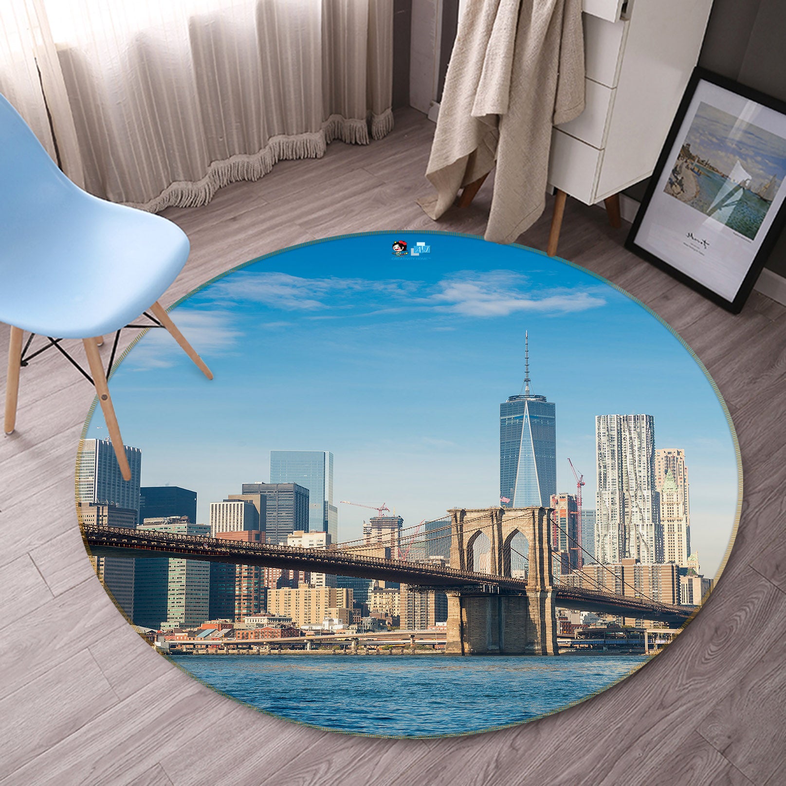 3D New York Bridge Tower 73026 Round Non Slip Rug Mat