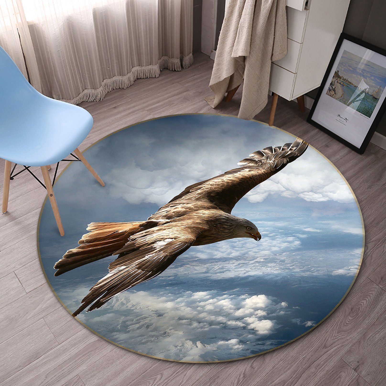 3D Seabird Hovering 011 Animal Round Non Slip Rug Mat Mat AJ Creativity Home
