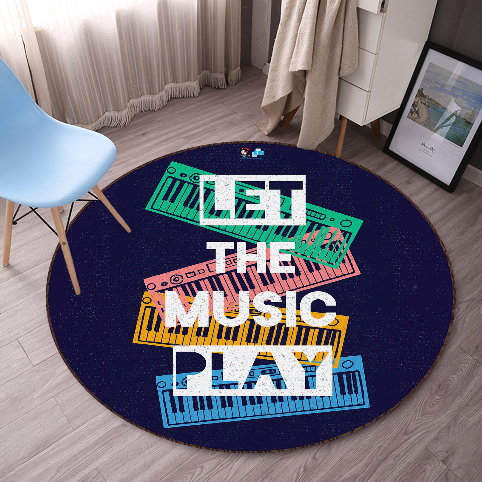3D Colorful Piano Letters 75042 Round Non Slip Rug Mat