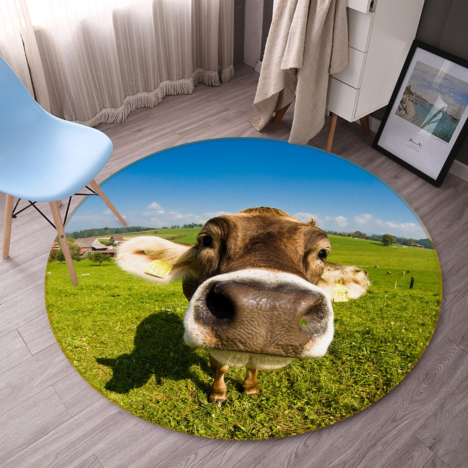 3D Cattle 37198 Animal Round Non Slip Rug Mat