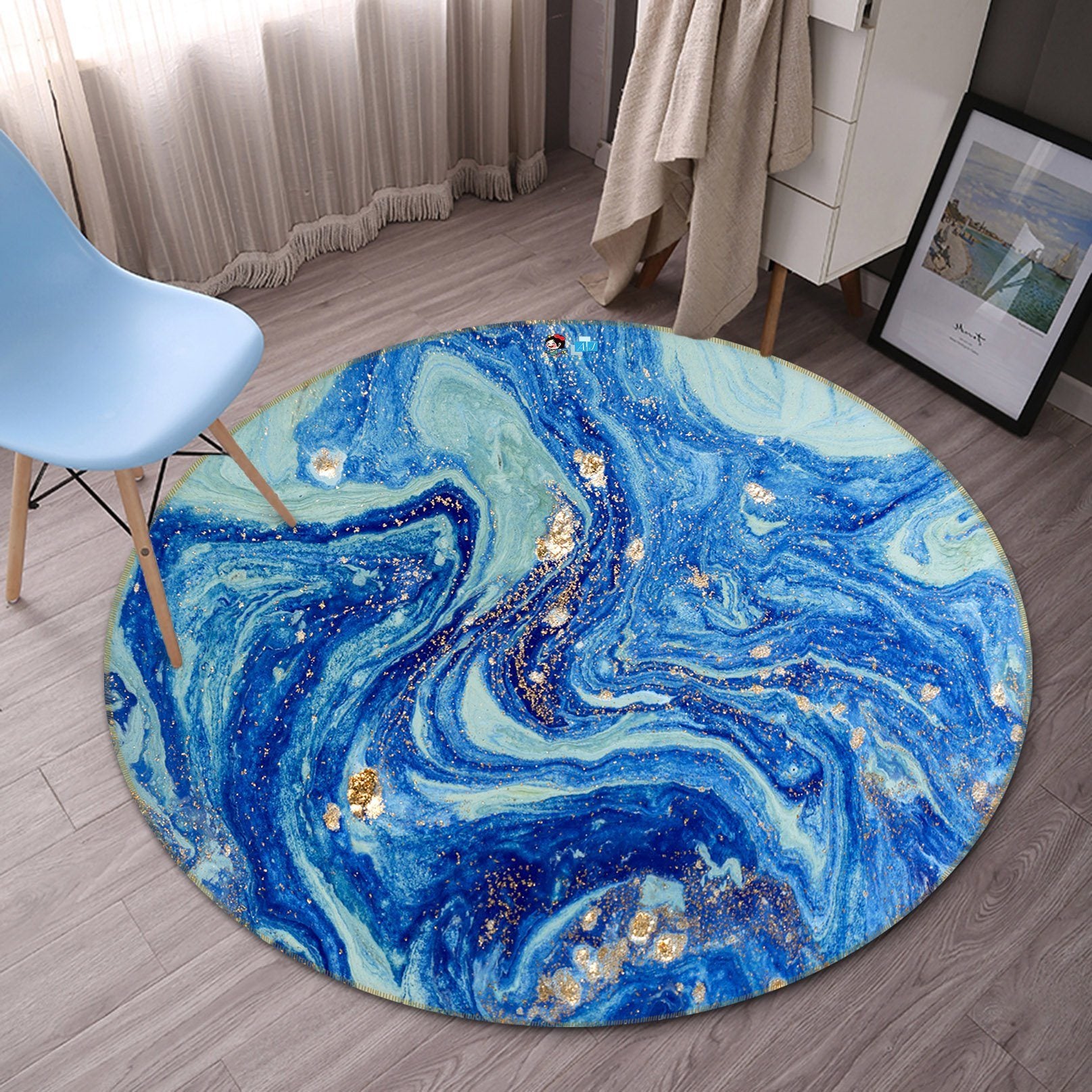 3D Navy Blue Water Ripple 352 Round Non Slip Rug Mat Mat AJ Creativity Home