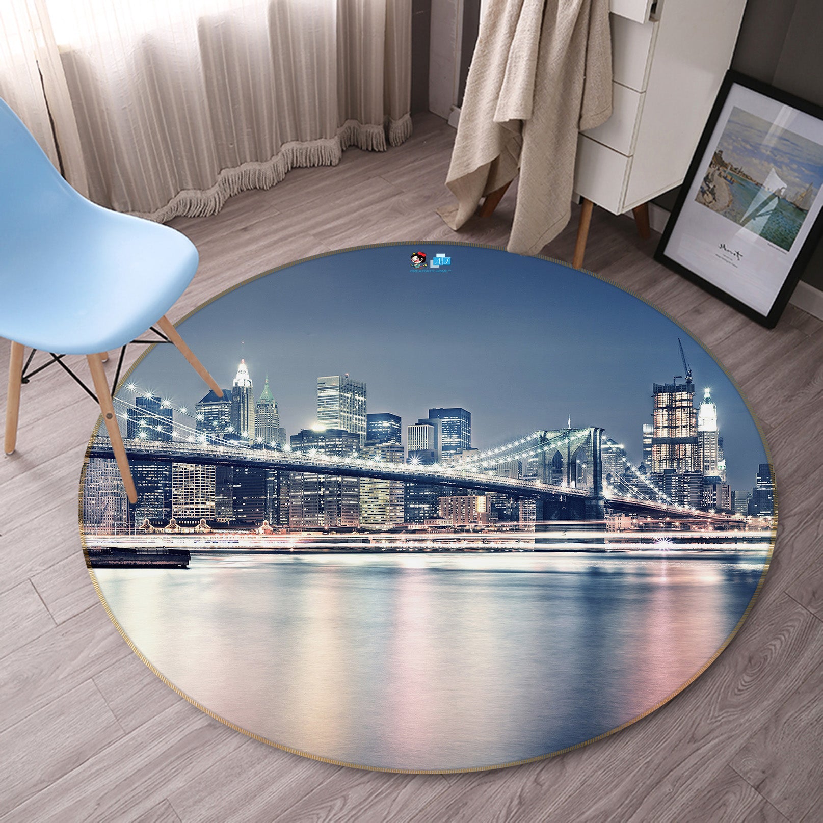 3D Bridge Tall Building 74050 Round Non Slip Rug Mat