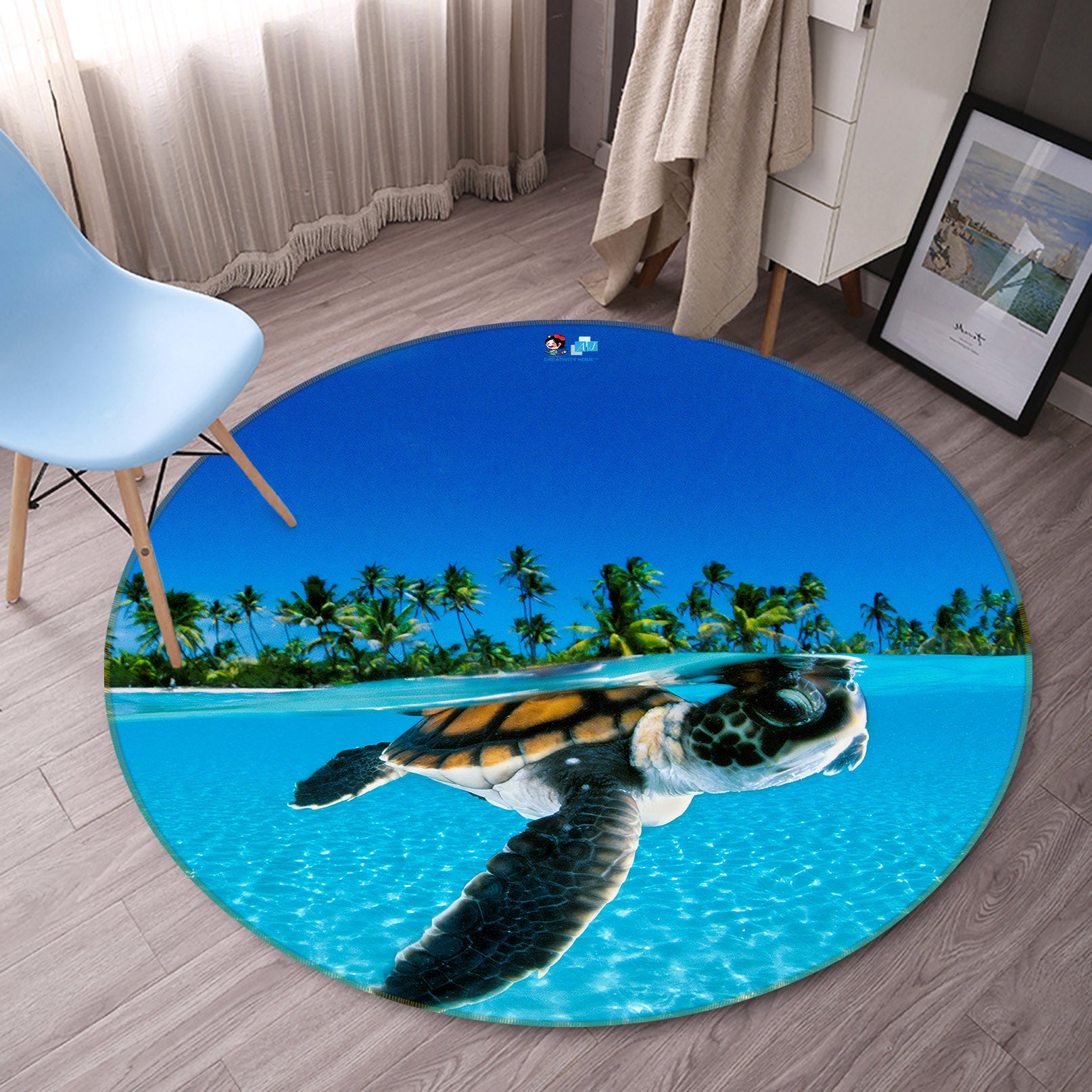 3D Sea Turtle 74031 Round Non Slip Rug Mat