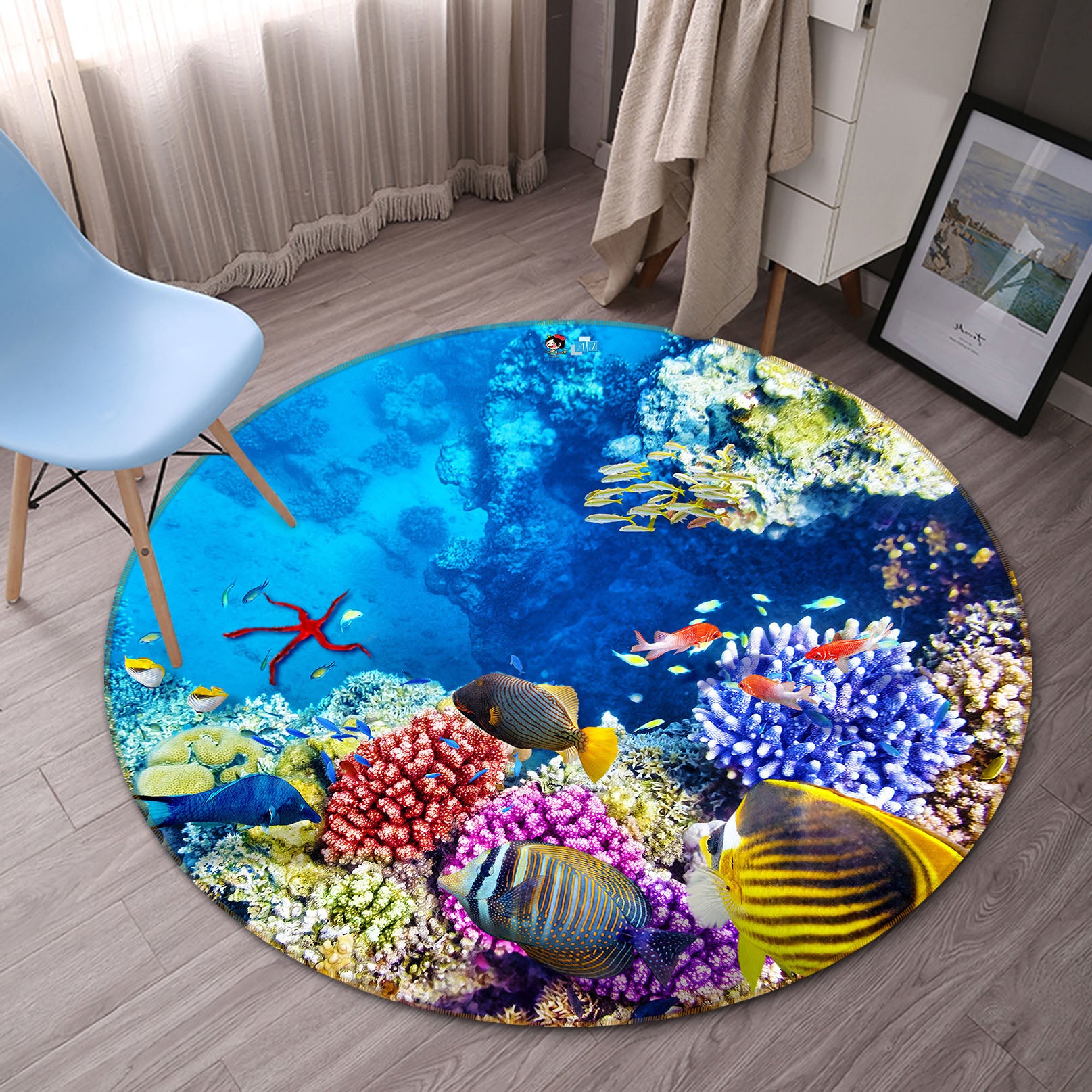 3D Seabed Coral Fish 72044 Round Non Slip Rug Mat