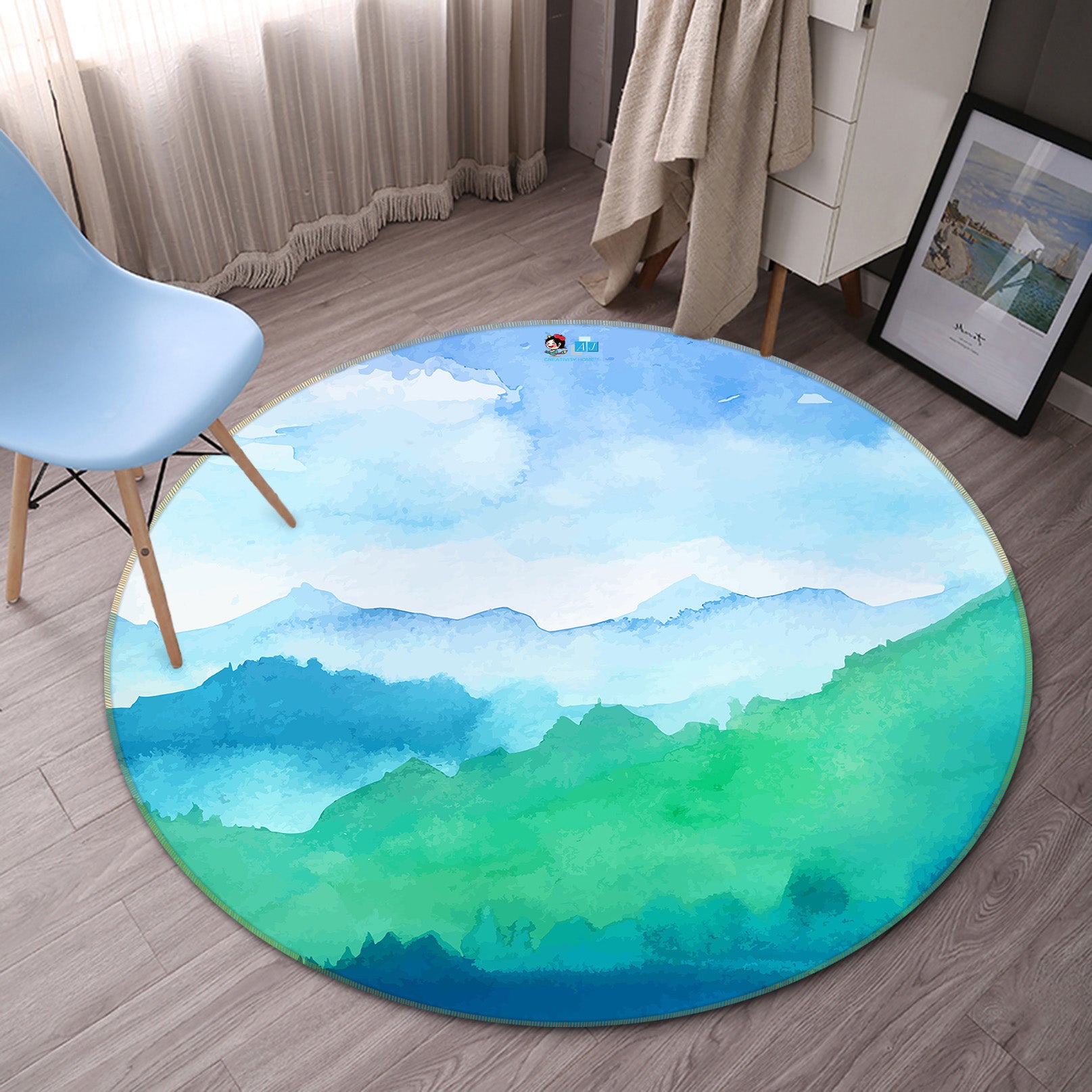 3D Mountain Cloud 72108 Round Non Slip Rug Mat