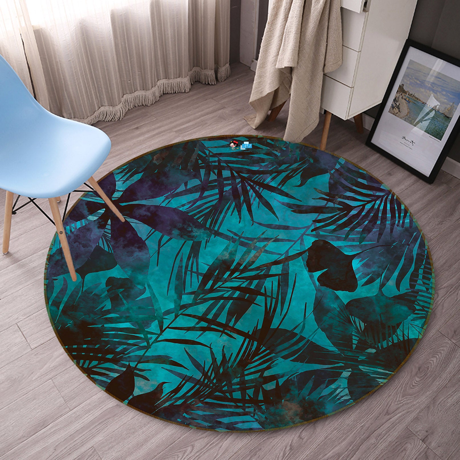 3D Dark Green Leaves 83050 Andrea haase Rug Round Non Slip Rug Mat
