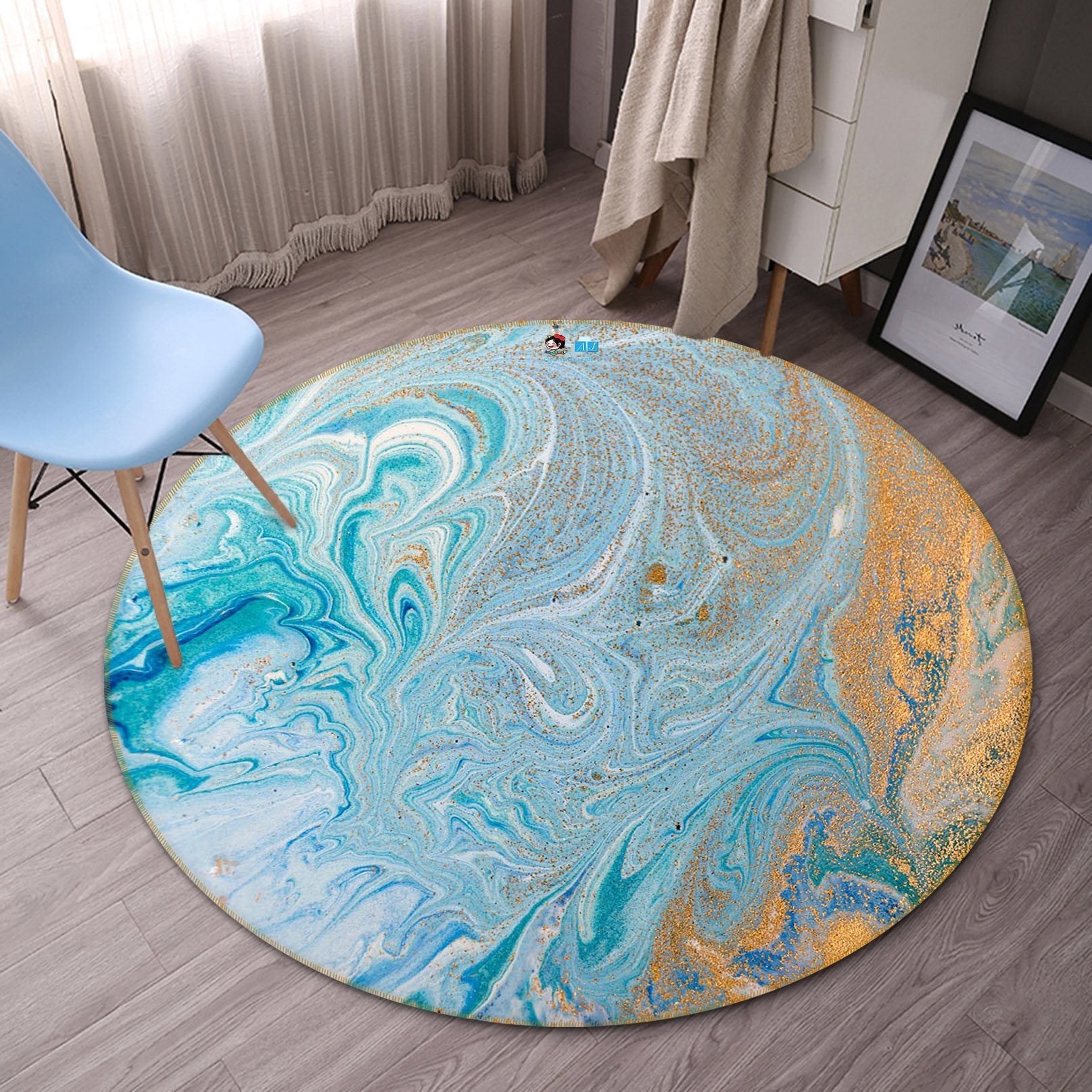 3D Wathet Water Ripple 67 Round Non Slip Rug Mat Mat AJ Creativity Home