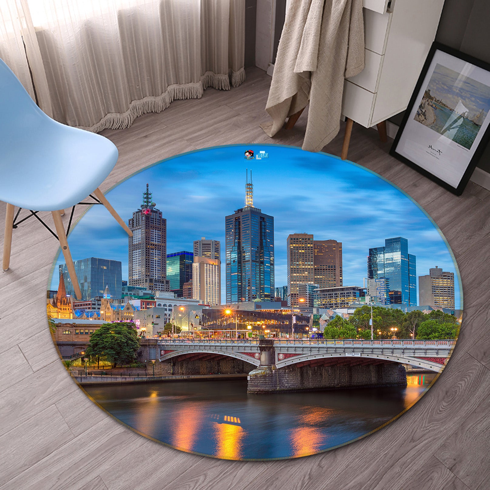 3D City Bridge 74180 Round Non Slip Rug Mat
