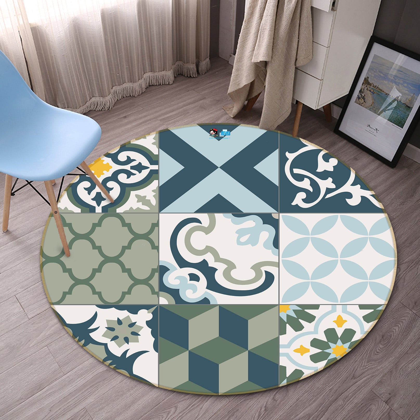 3D Brick Pattern 64153 Round Non Slip Rug Mat